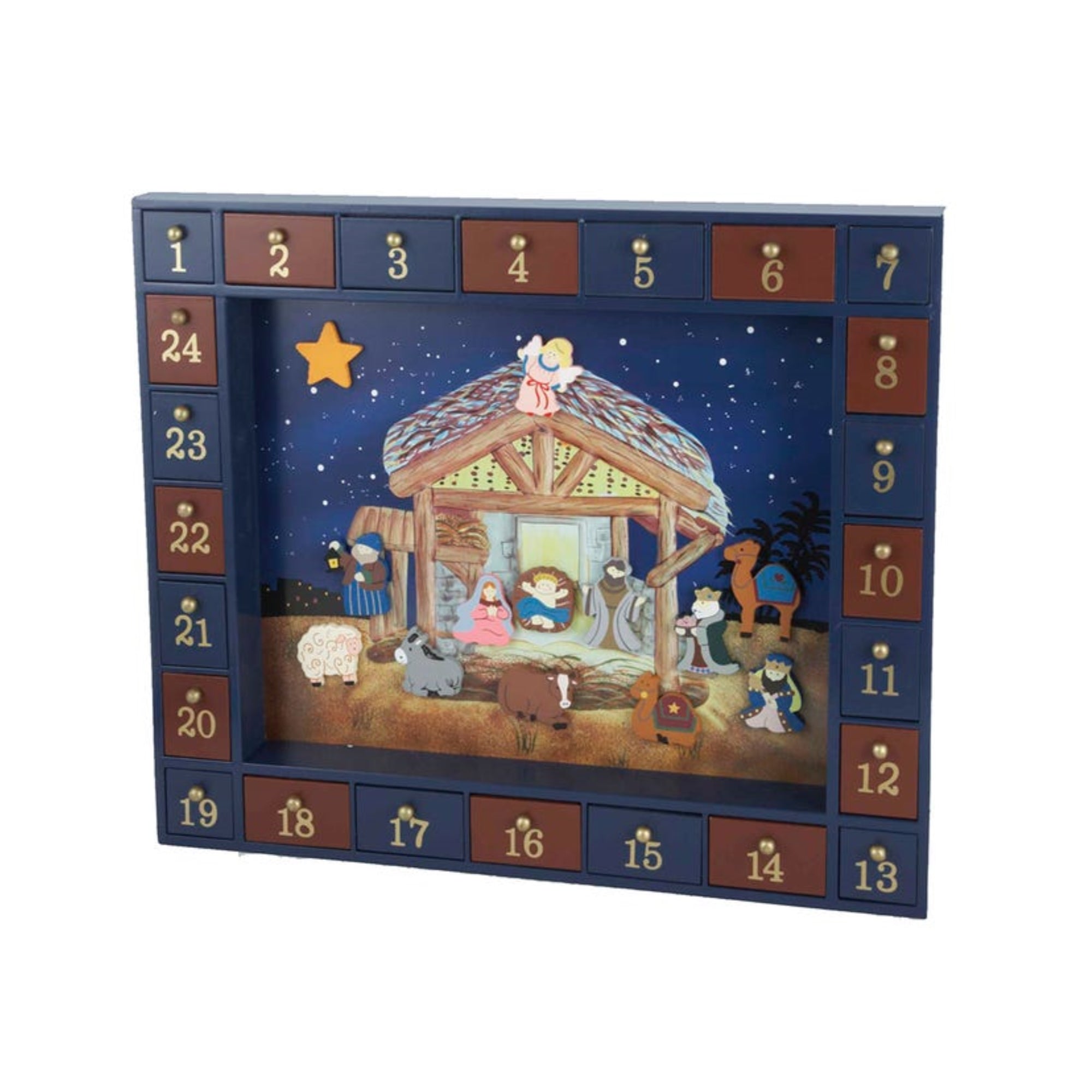 Kurt Adler Wooden Nativity Advent Calendar with 24 Magnetic Piece