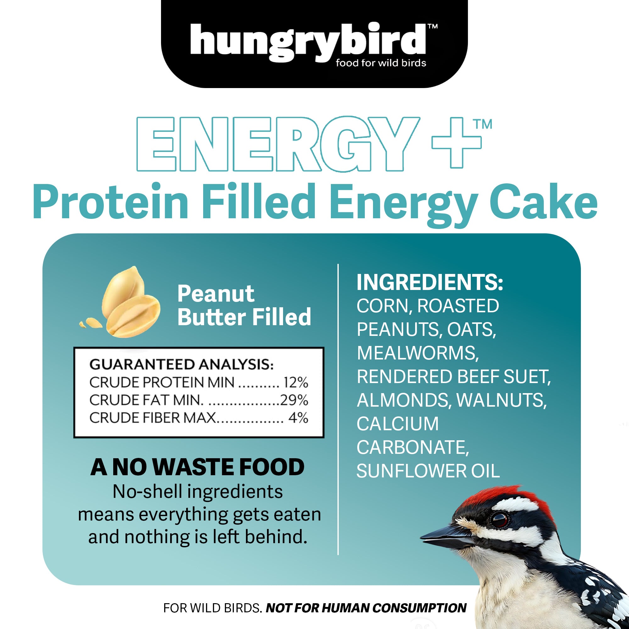 Hungrybird Energy+ No-Melt, High-Protein Suet Cake with Peanut Butter Filling