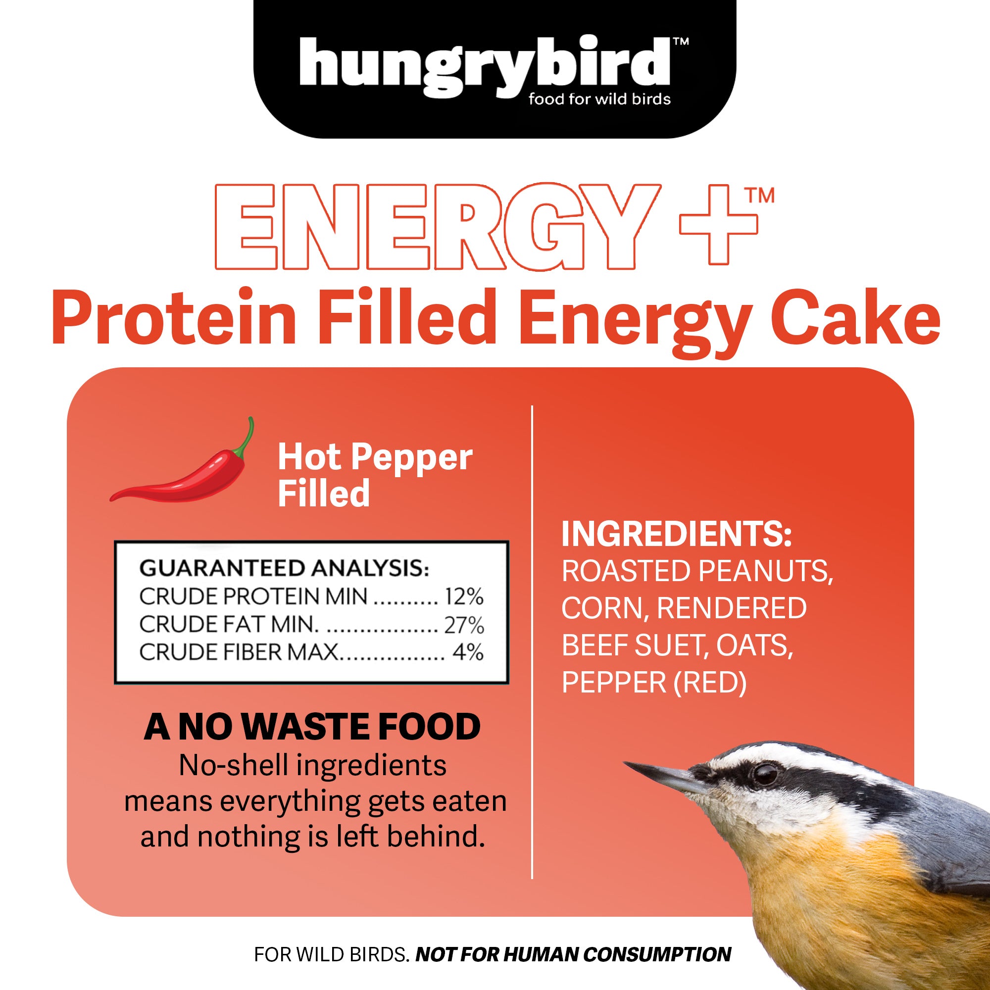 Hungrybird Energy+ No-Melt, High-Protein Suet Cake with Hot Pepper Filling