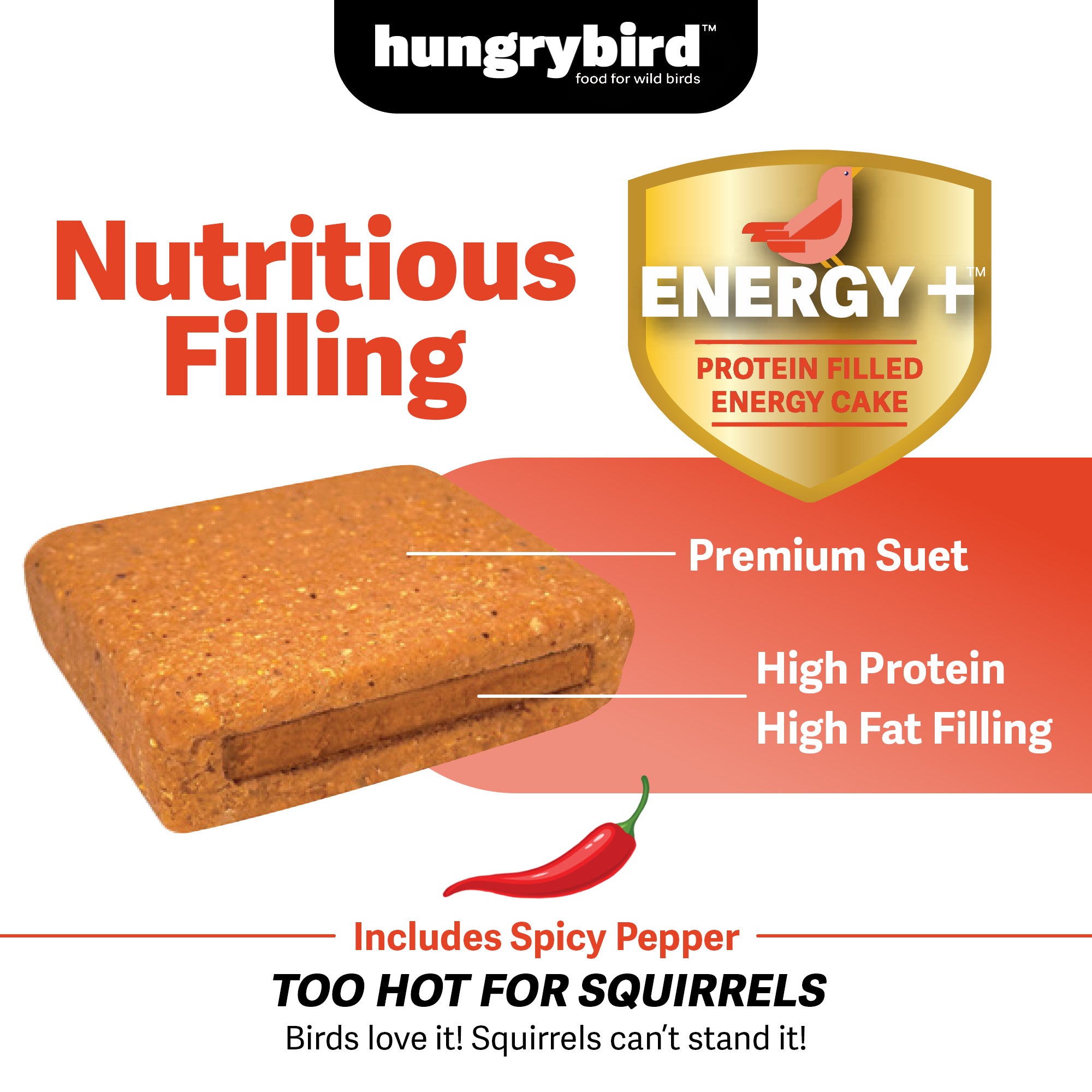 Hungrybird Energy+ No-Melt, High-Protein Suet Cake with Hot Pepper Filling
