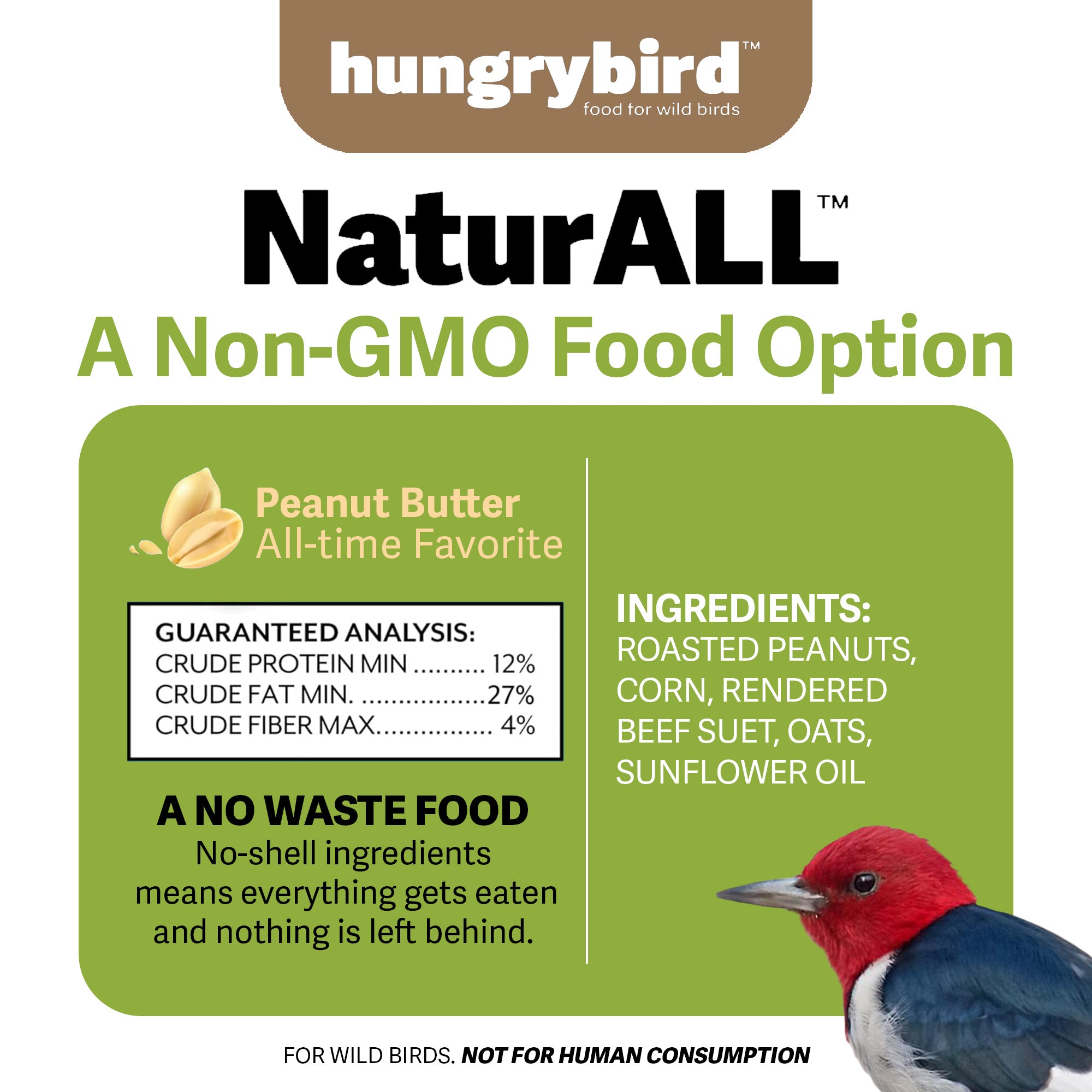 Hungrybird NaturAll Non-GMO, High-Protein Peanut Butter Suet Cake