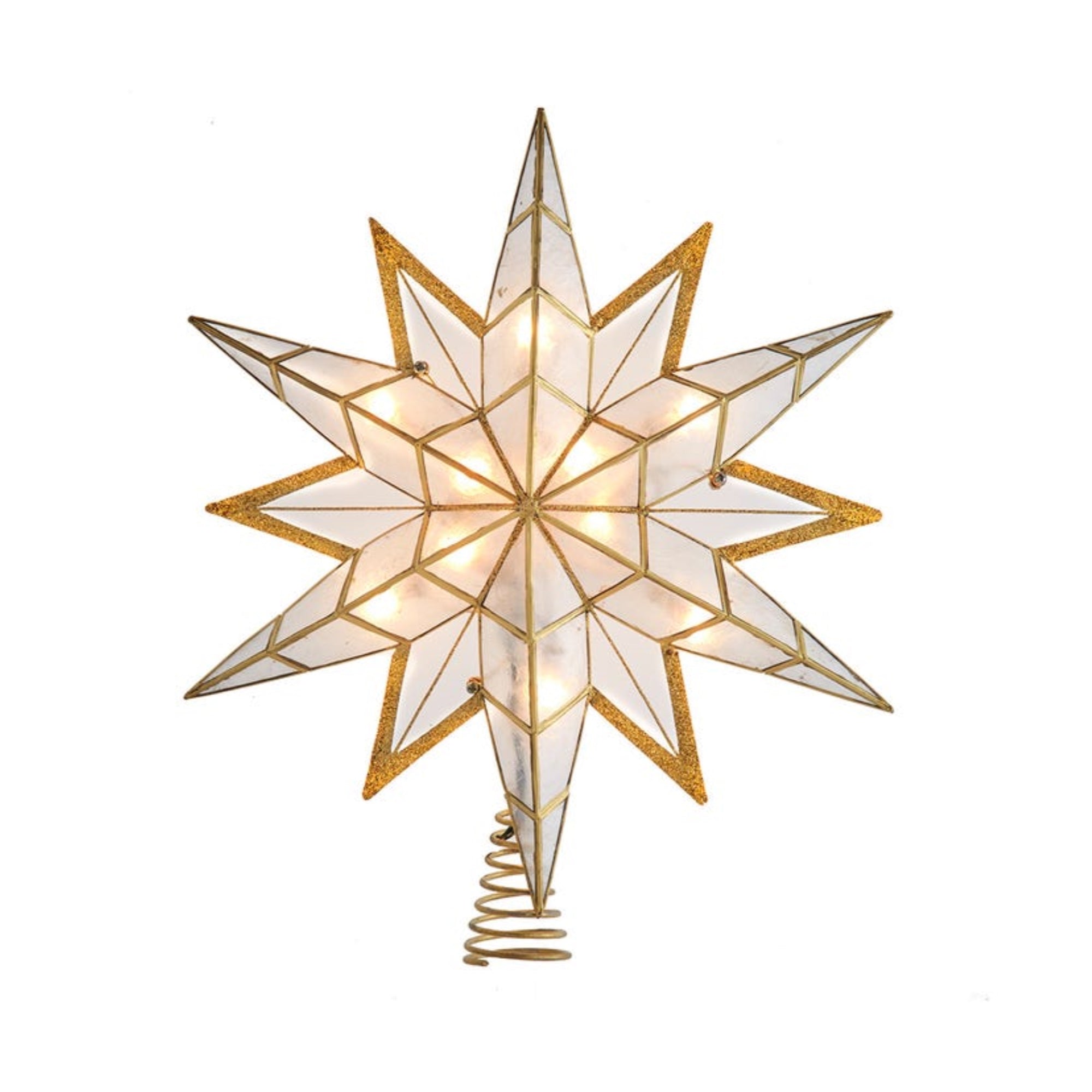 Kurt Adler 10-Light Capiz Star with Gold Glitter Finish Tree Topper, 14"