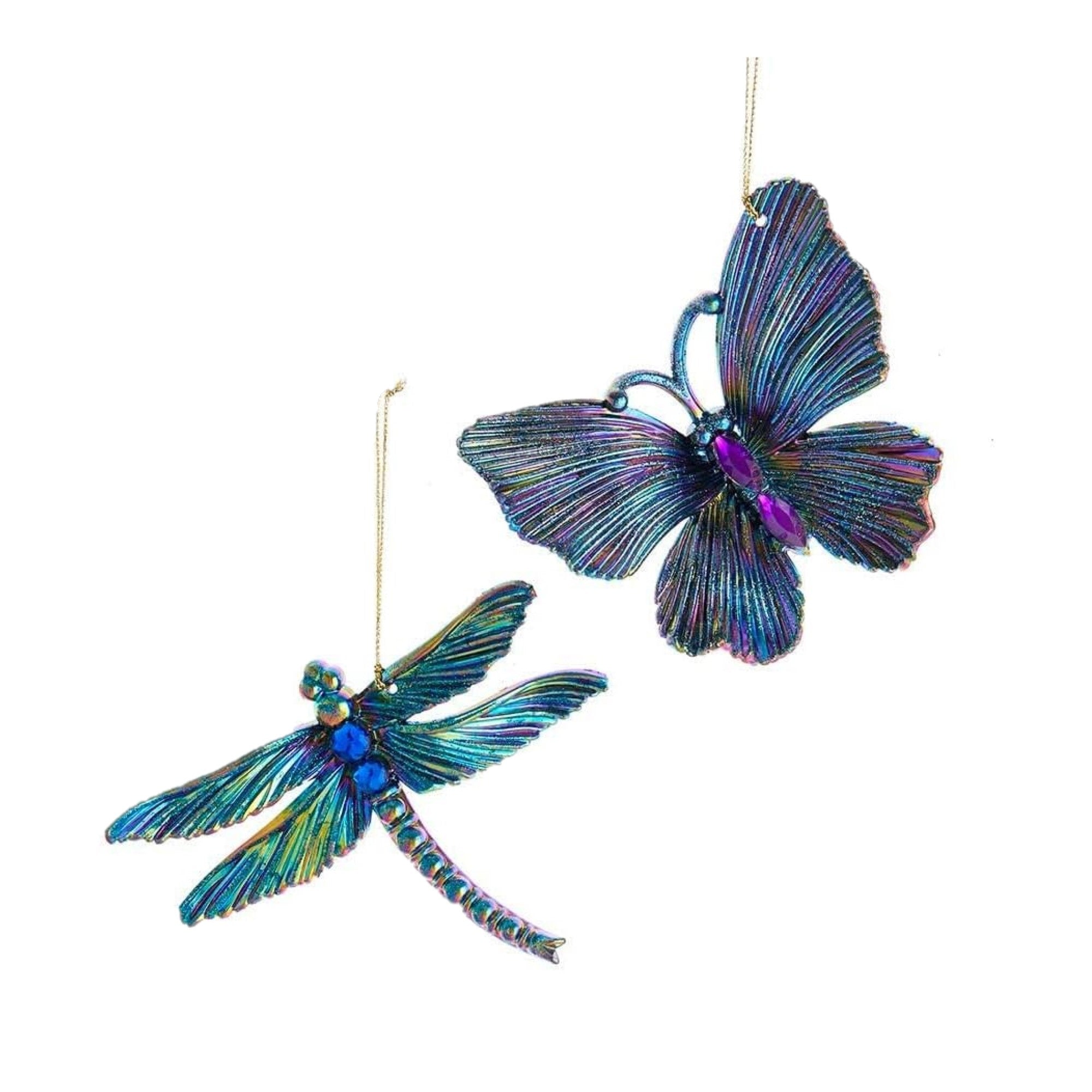 Kurt Adler Plastic Ornaments for Christmas Tree, Butterfly and Dragonfly (Pack of 2)