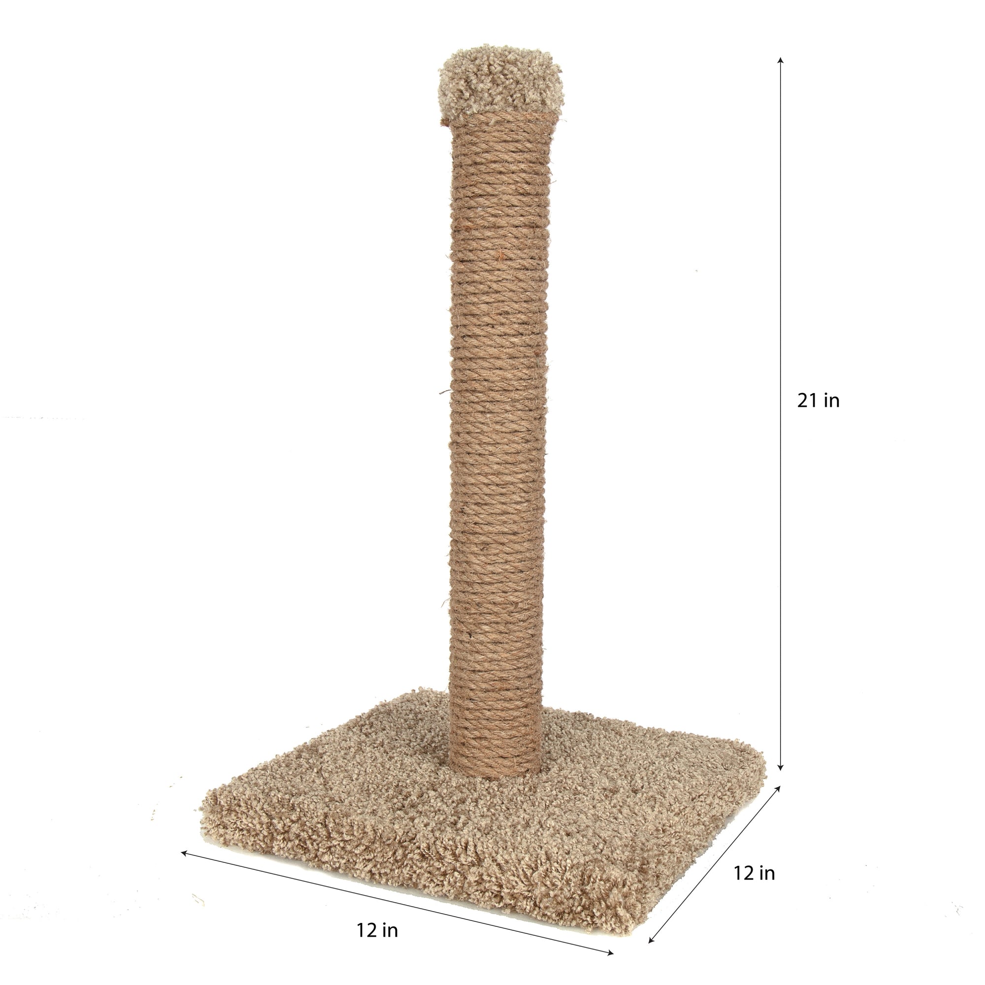 Ware Pet Products Rope Scratching Post with Carpeted Base for Cats, 21”