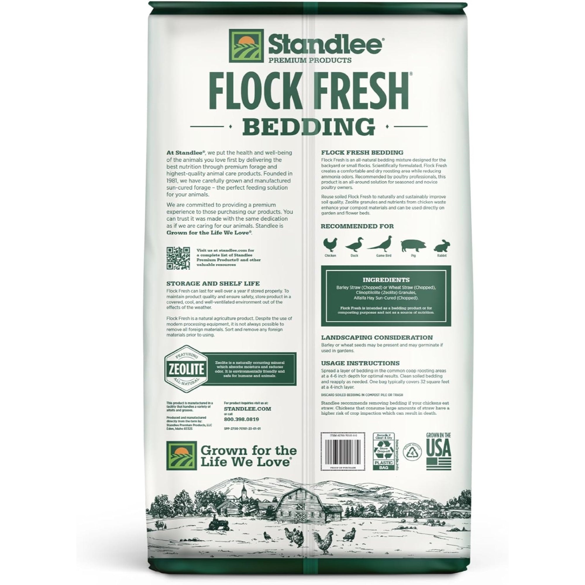 Standlee Premium Products, Flock Fresh Poultry Bedding, Compressed, 2 cu ft (Expanded 10 cu ft)