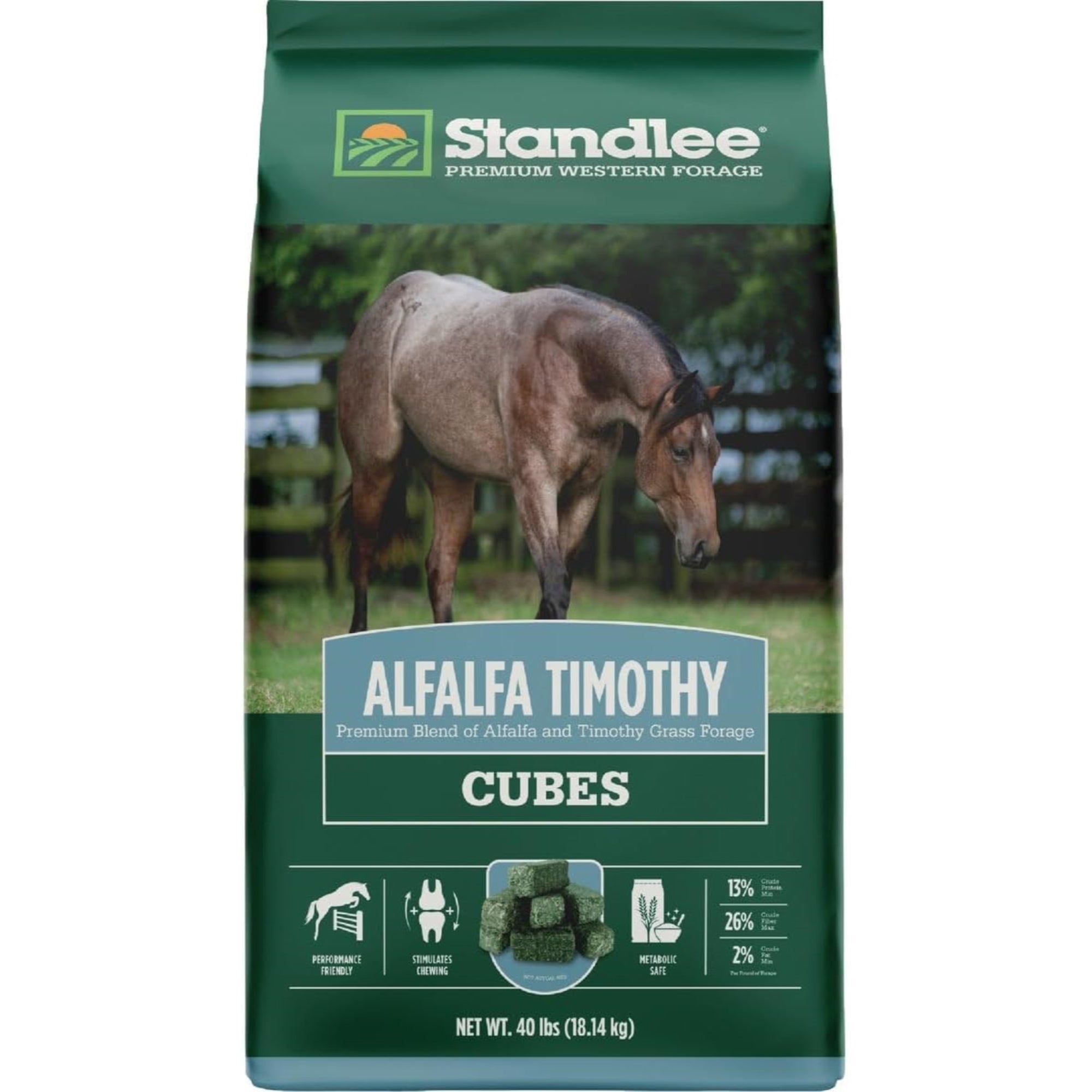 Standlee Premium Western Forage, Alfalfa Timothy Grass Cubes for Horses, 40lb