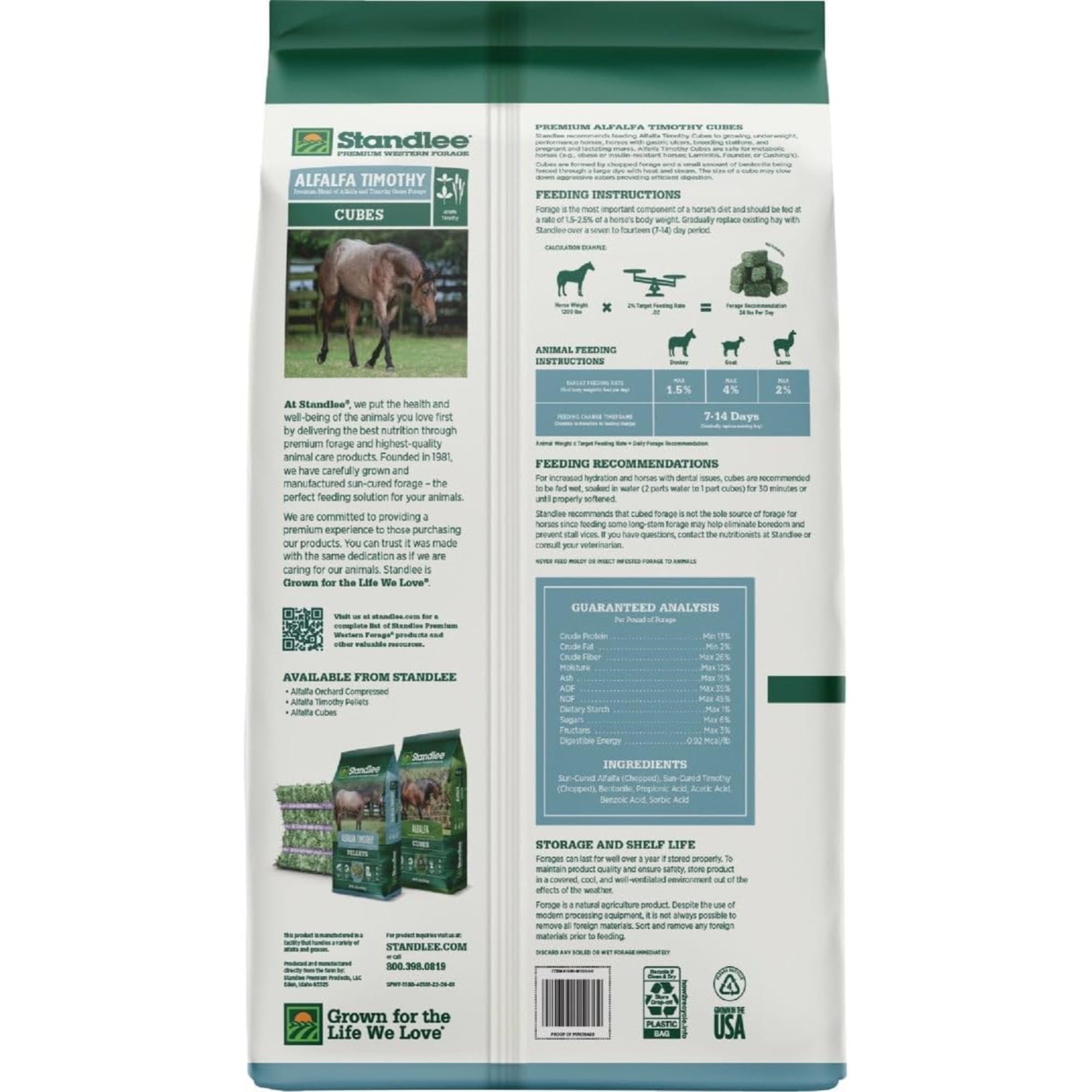 Standlee Premium Western Forage, Alfalfa Timothy Grass Cubes for Horses, 40lb
