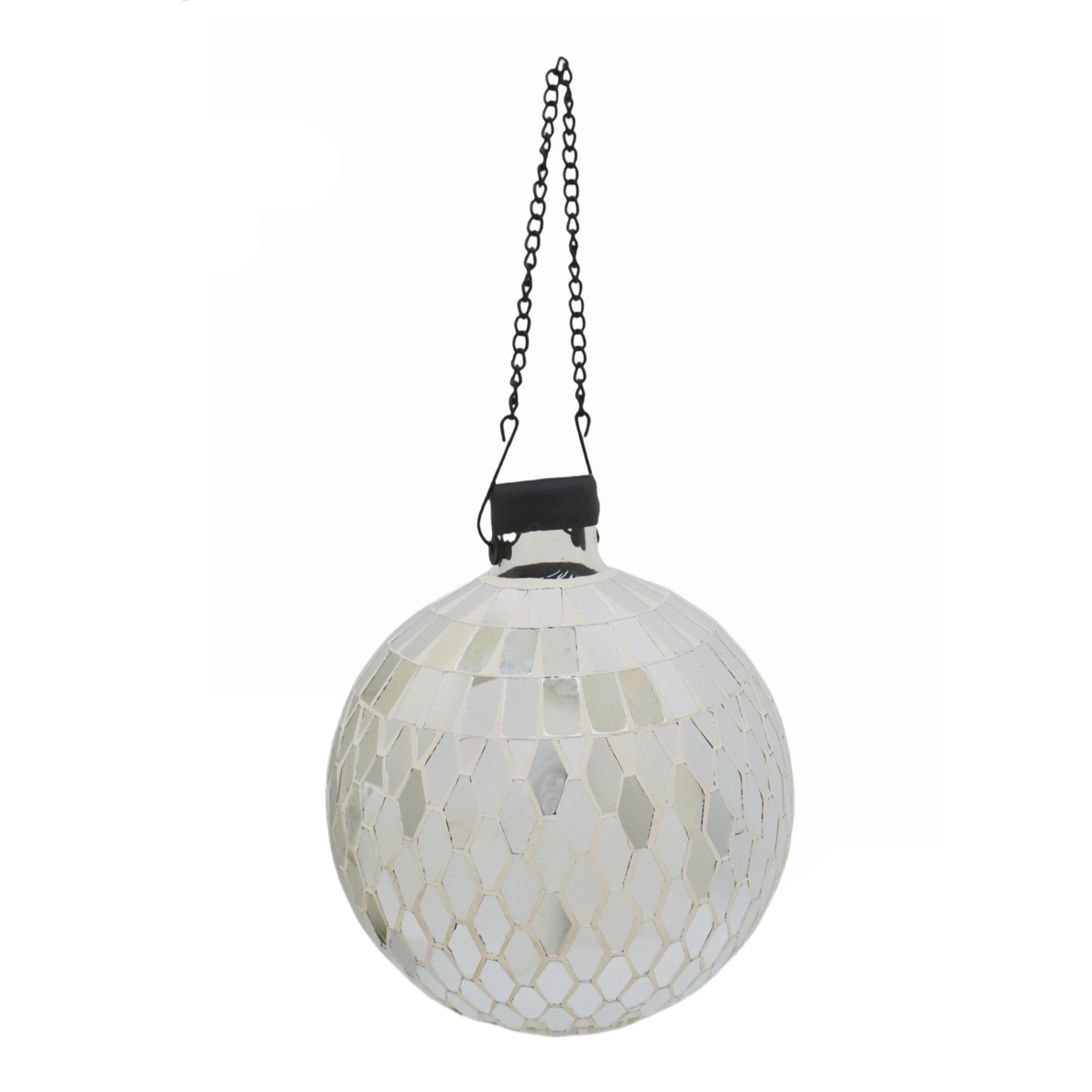 Very Cool Stuff Mosaic Glass Gazing Globe with Hanging Chain, Silver Mirror Tile, 10in