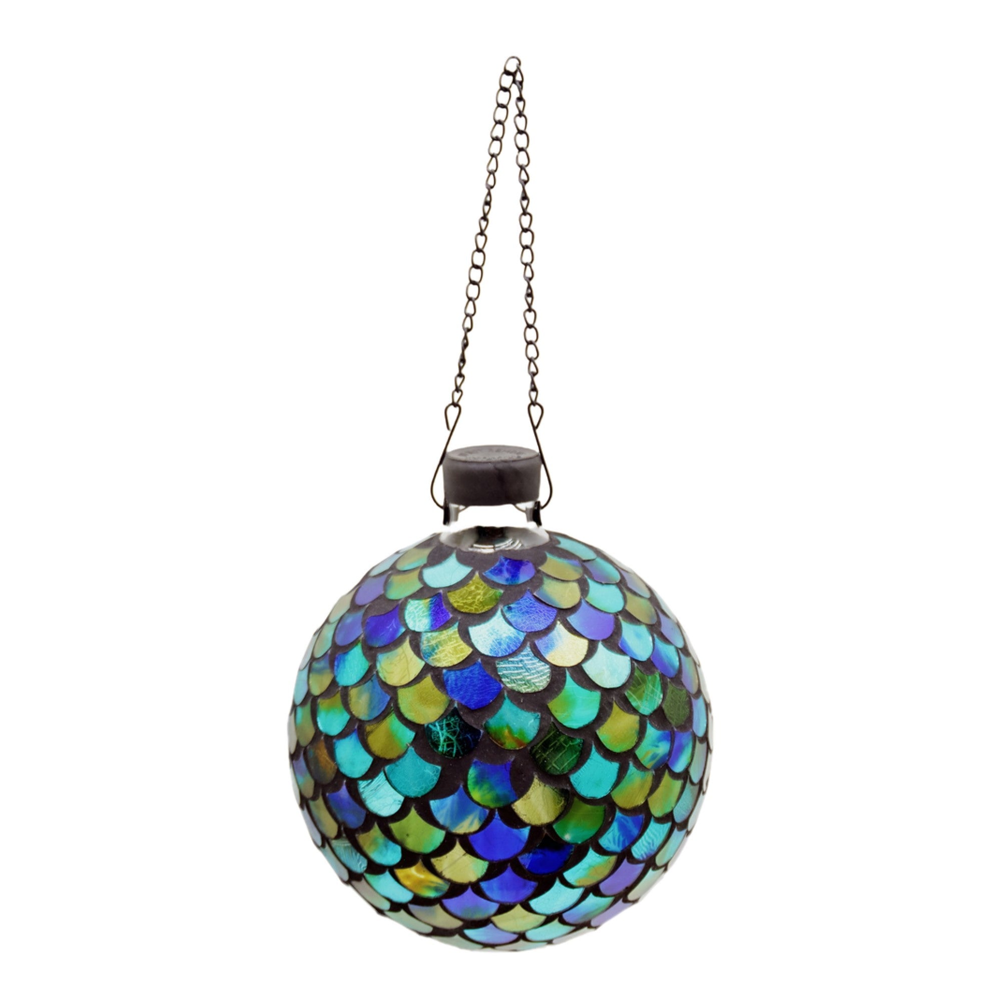 Very Cool Stuff Mosaic Glass Gazing Globe with Hanging Chain, Mermaid Scale Tile, 10in