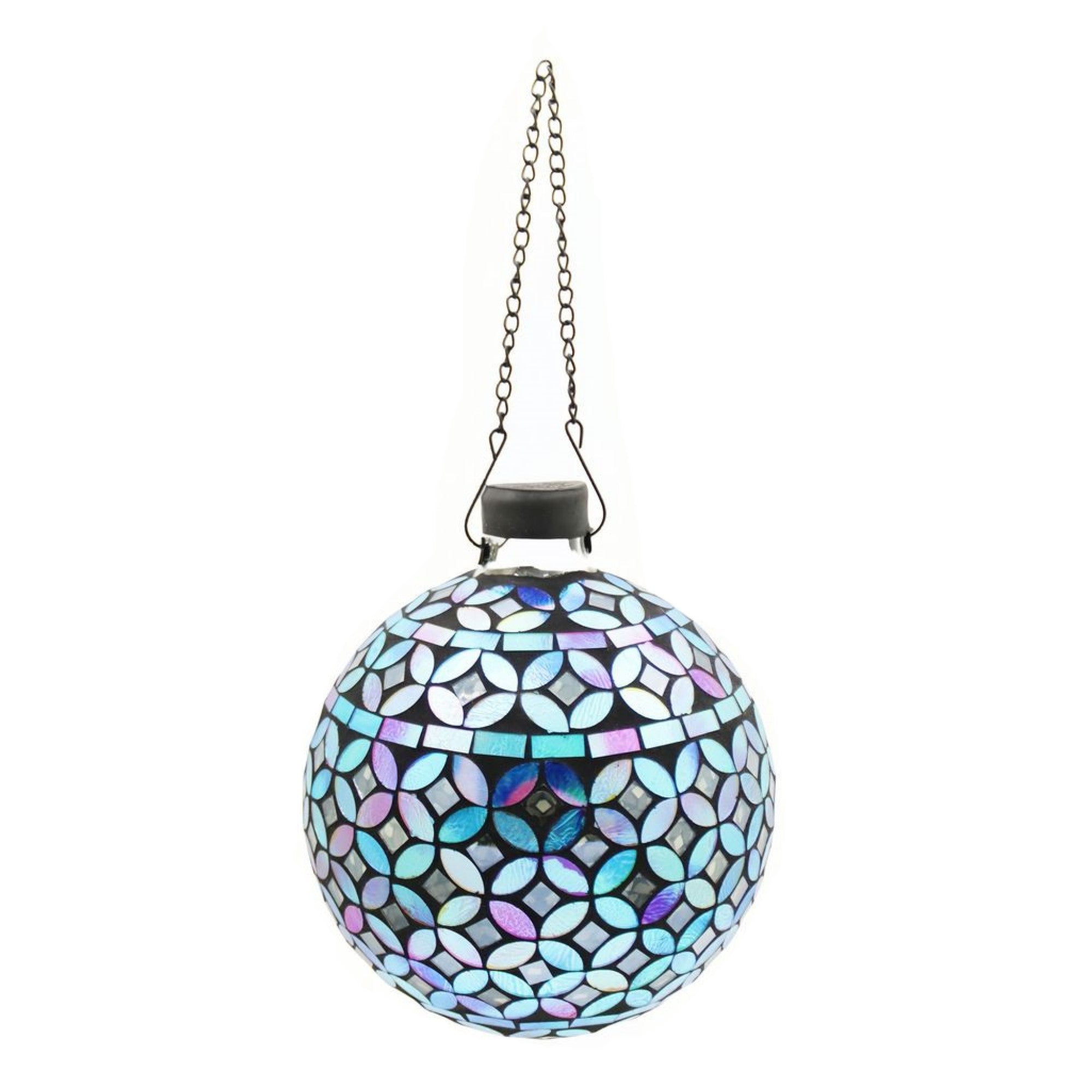 Very Cool Stuff Mosaic Glass Gazing Globe with Hanging Chain, Blue & Purple Geometric Tile, 10in