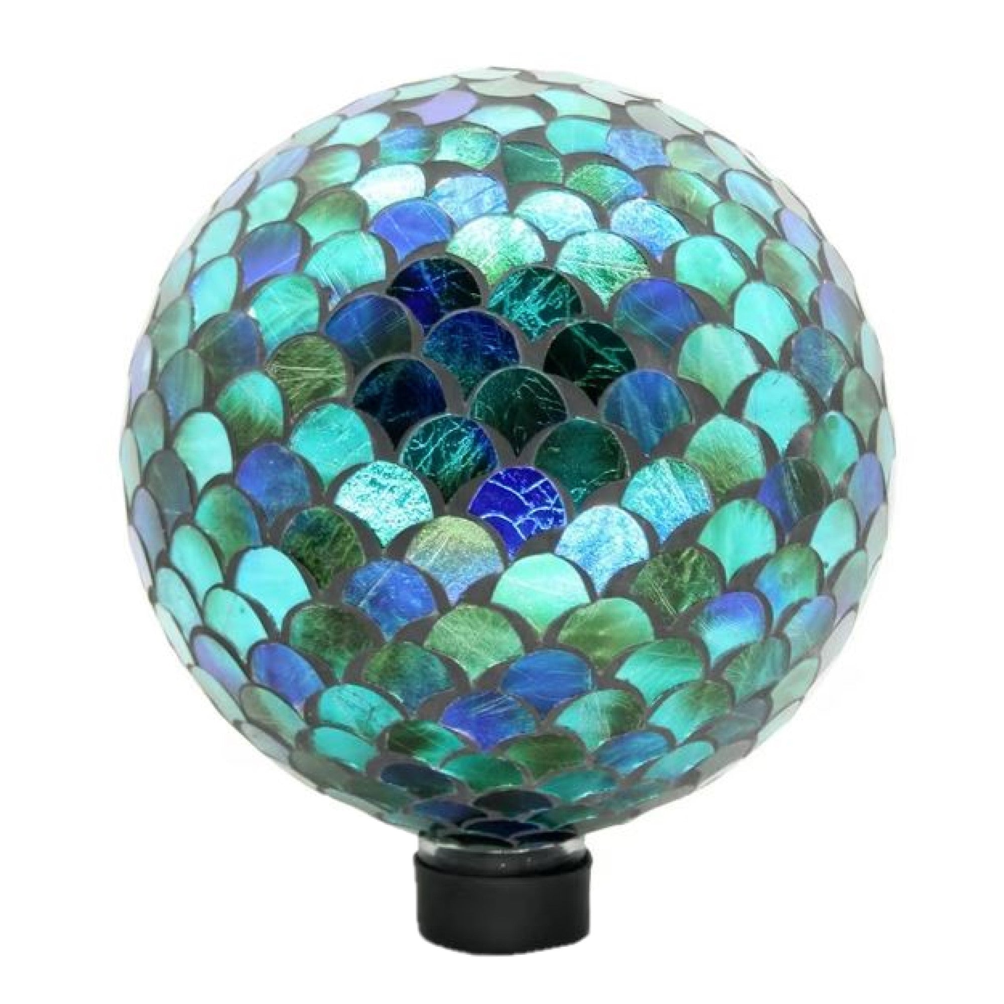 Very Cool Stuff Mosaic Glass Gazing Globe with Hanging Chain, Mermaid Scale Tile, 10in
