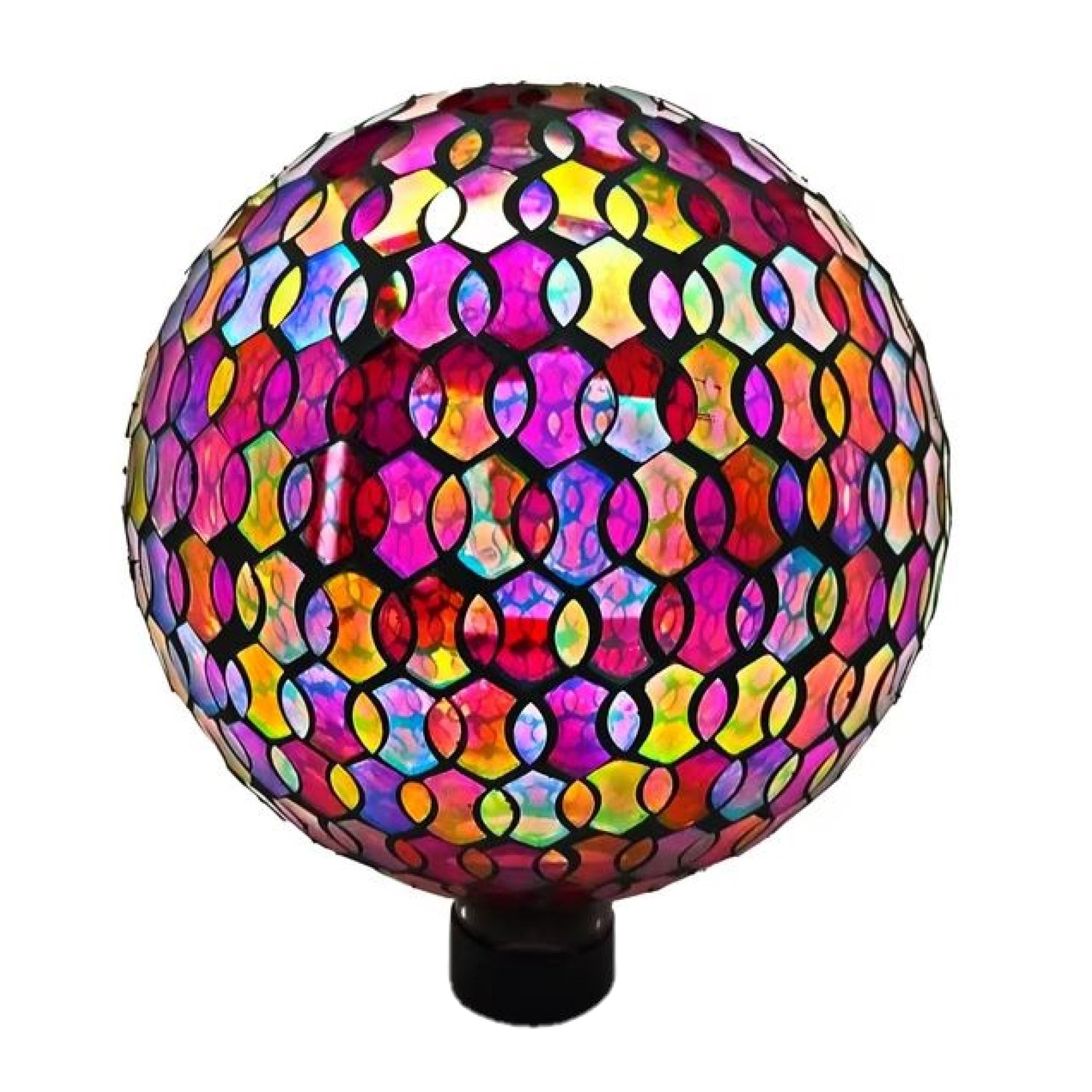 Very Cool Stuff Mosaic Glass Gazing Globe with Hanging Chain, Red Geometric Tile, 10in