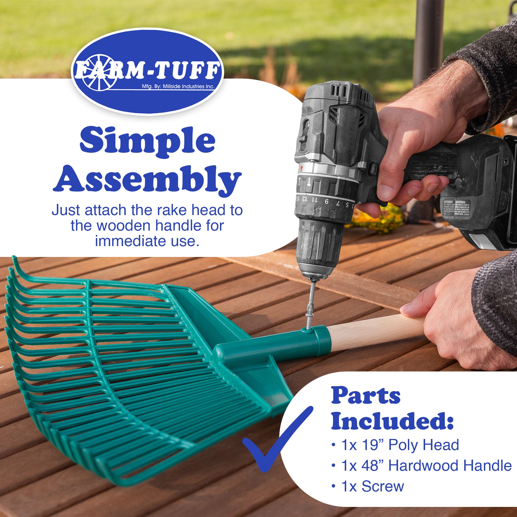 FARM-TUFF Hardwood Leaf & Garden Rake, 19in