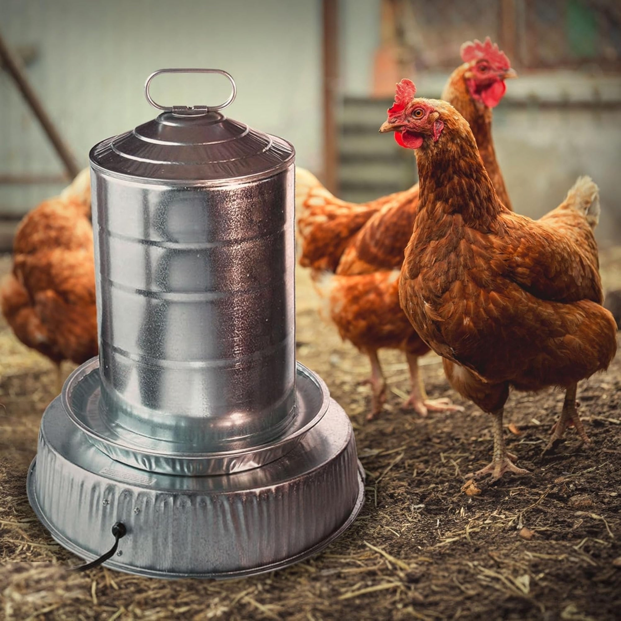 Farm Innovators Heated Base for Metal Poultry Founts – 125W Thermostatic Freeze Prevention for Coops, Pens & Runs