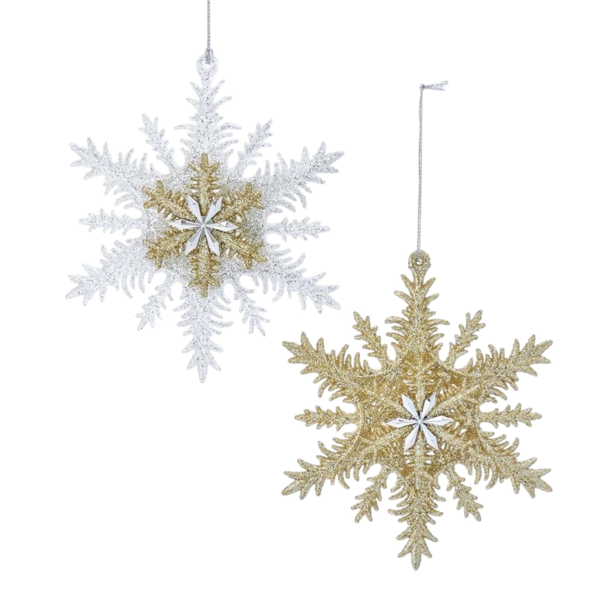 Kurt Adler Glass Ornaments for Christmas Tree, Assorted Snowflakes (Pack of 2)