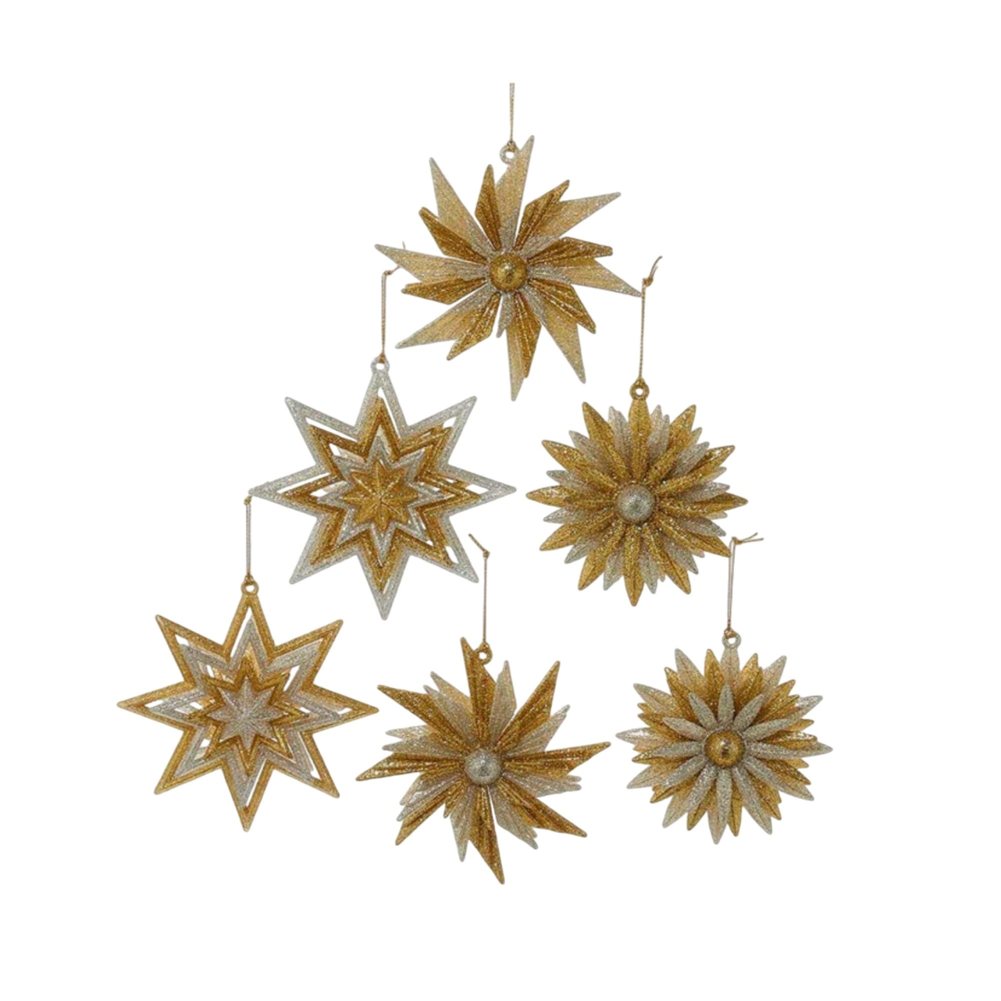 Kurt Adler Acrylic Ornaments for Christmas Tree, Gold and Silver Glittered Sunflowers & Snowflakes (Set of 6)
