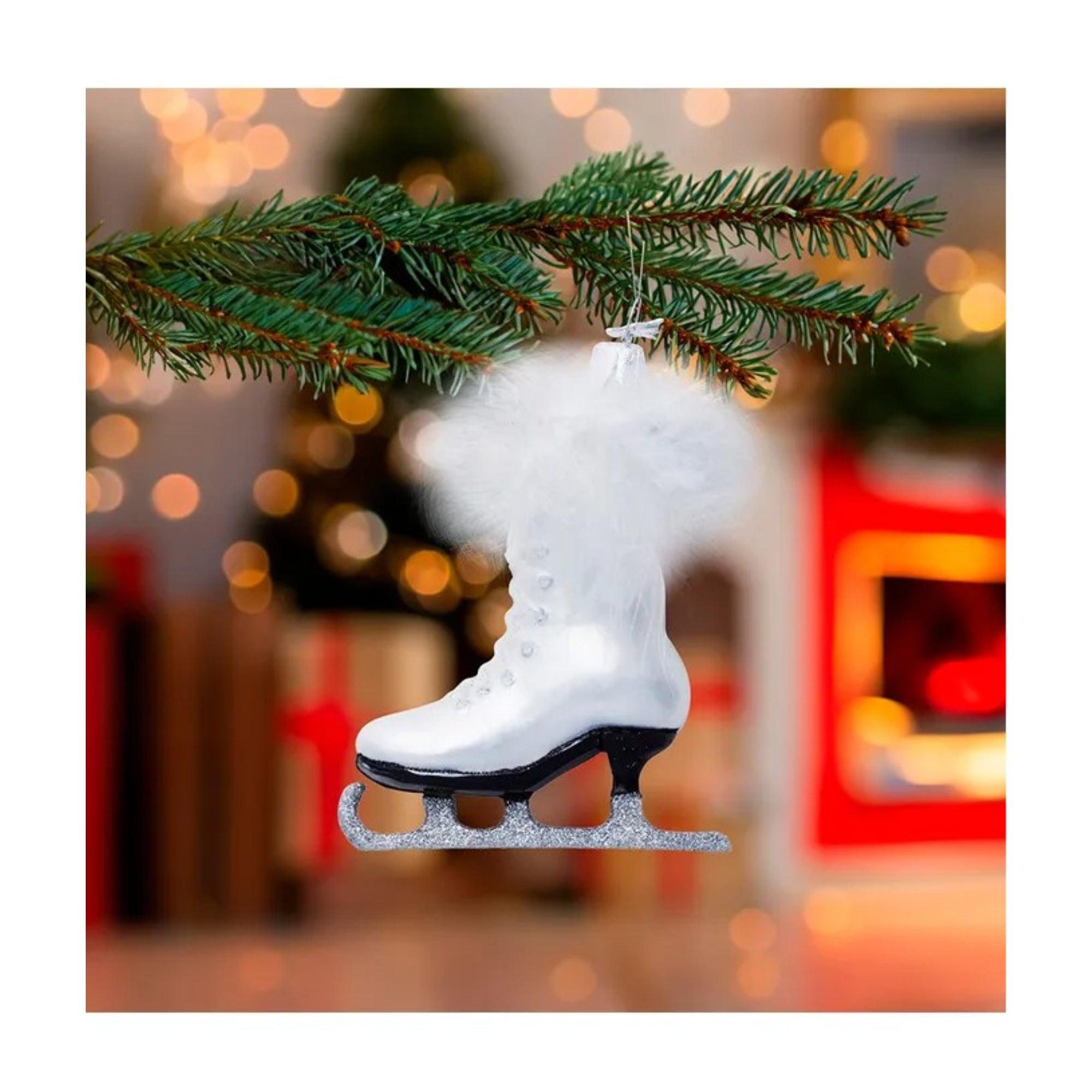 Kurt Adler Noble Gems Glass Ornament for Christmas Tree, White Ice Skate
