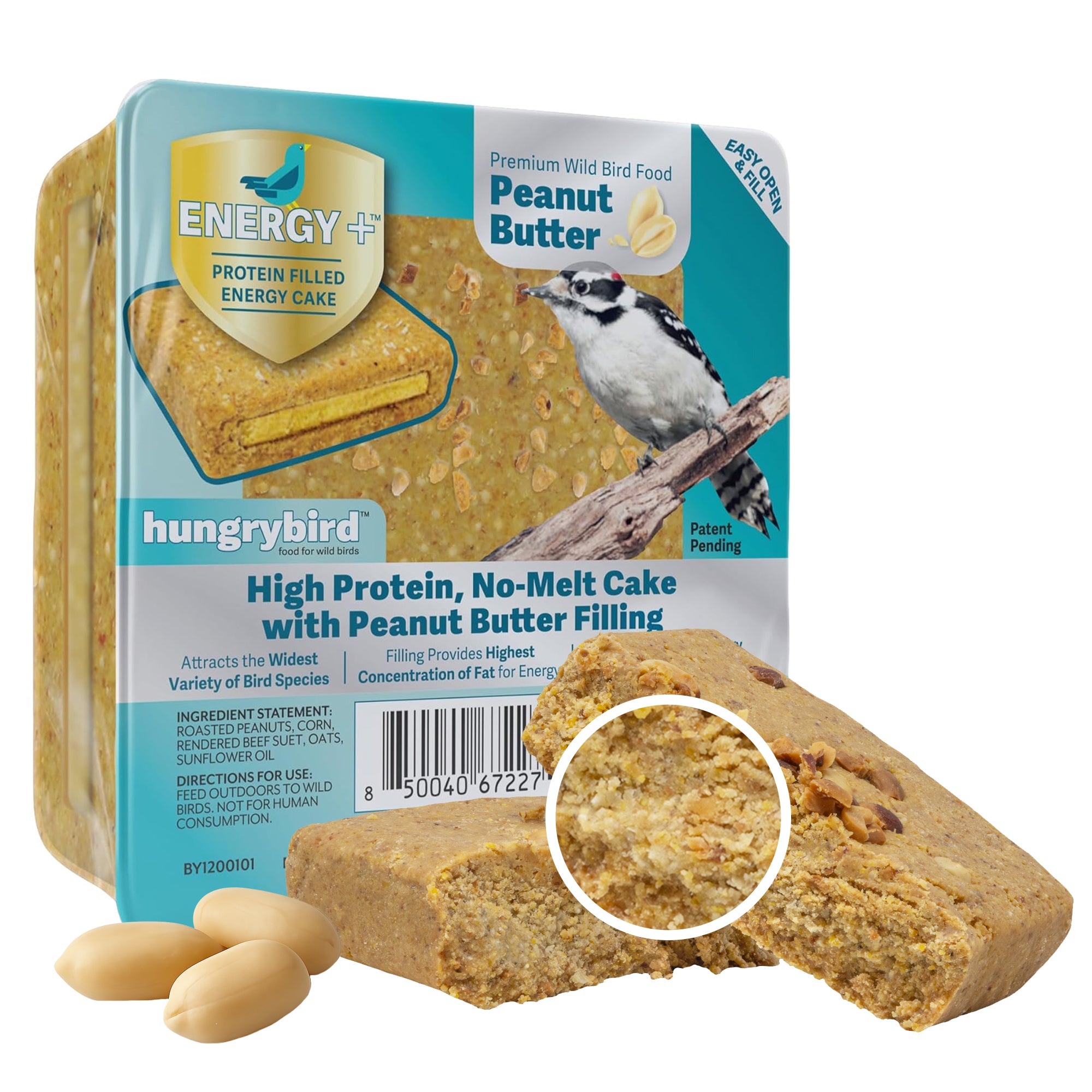Hungrybird Energy+ No-Melt, High-Protein Suet Cake with Peanut Butter Filling