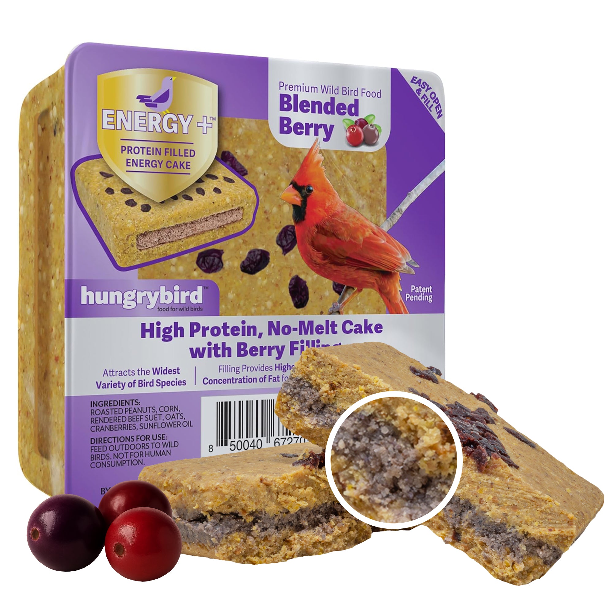 Hungrybird Energy+ No-Melt, High-Protein Suet Cake with Berry Filling