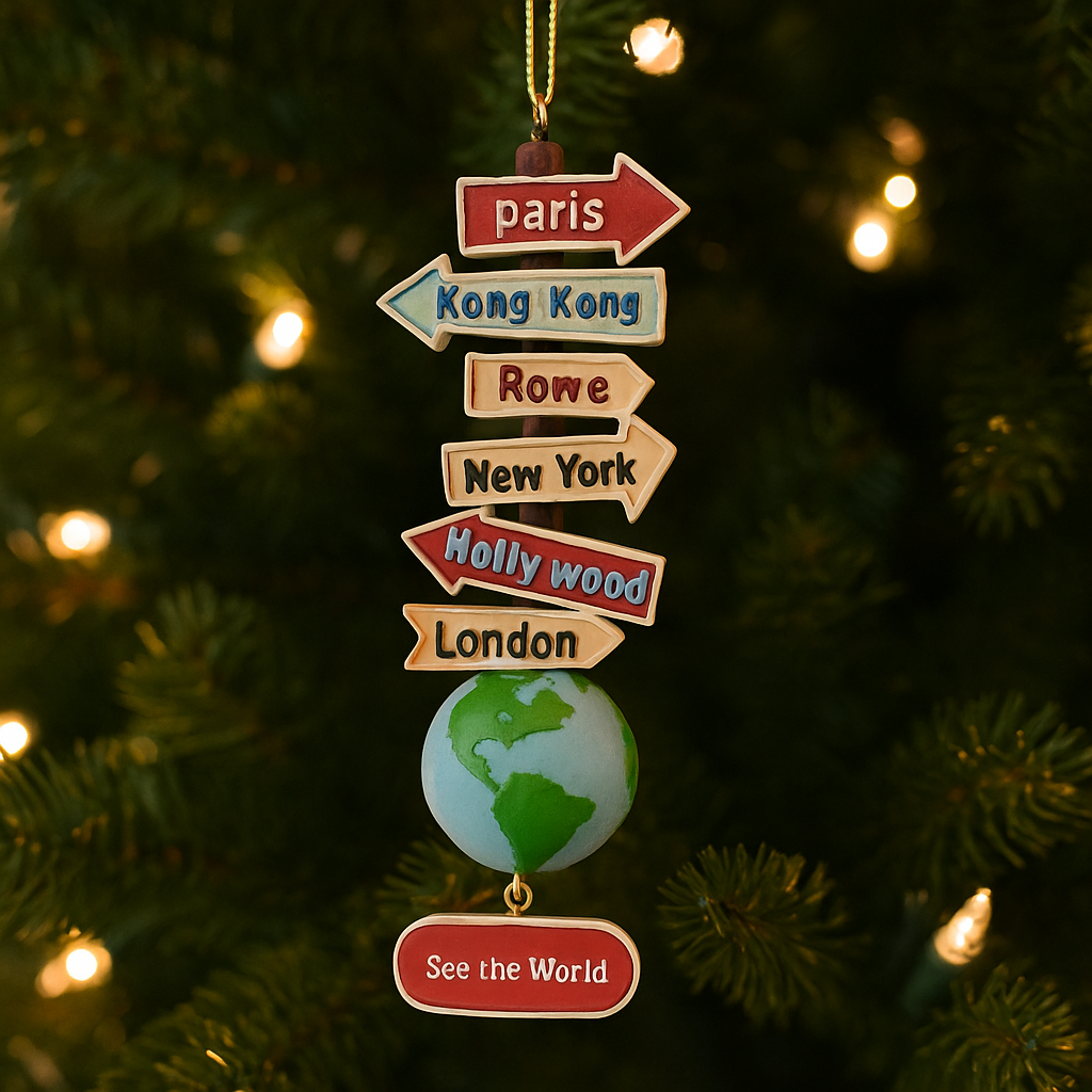 Kurt Adler Resin Ornament for Christmas Tree, World with Signs