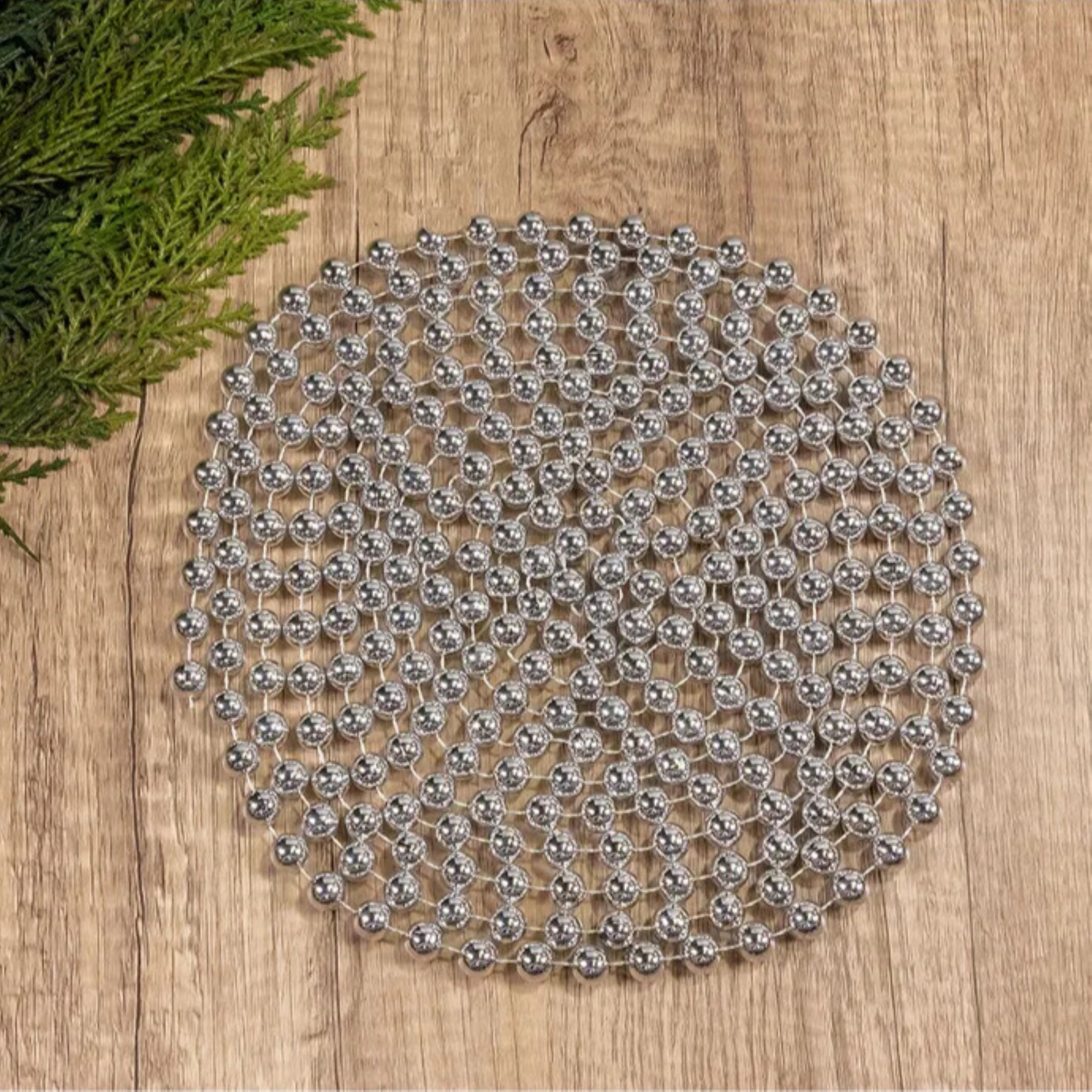 Kurt Adler Christmas Decoration, Plastic Round Beaded Garland, Silver, 15’