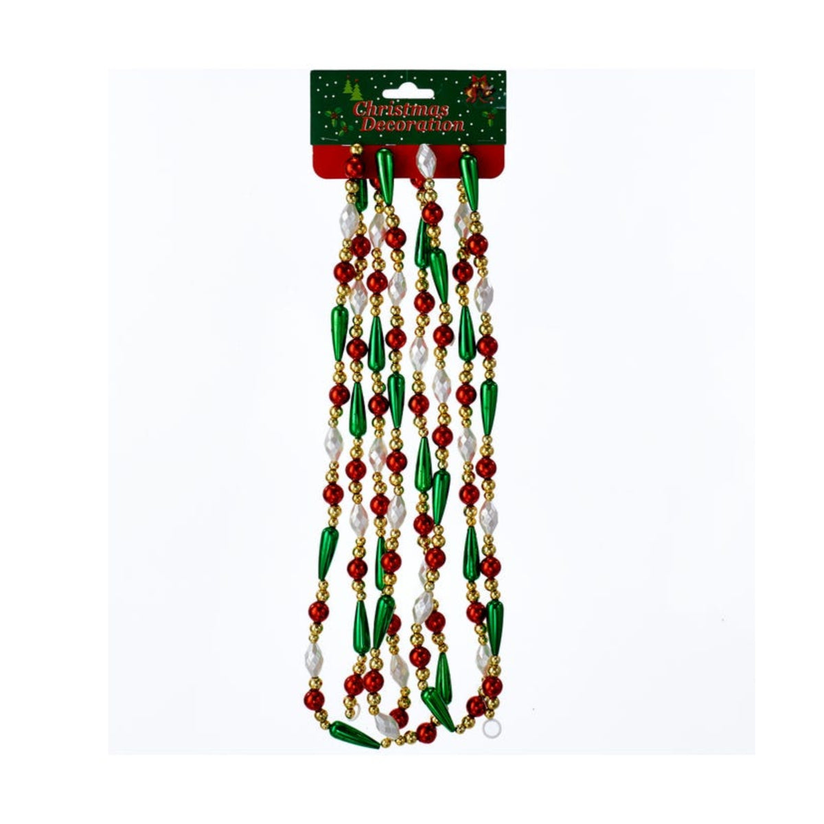 Kurt Adler Christmas Round and Water Drop Beaded Garland, Gold, Red, Green, 9’