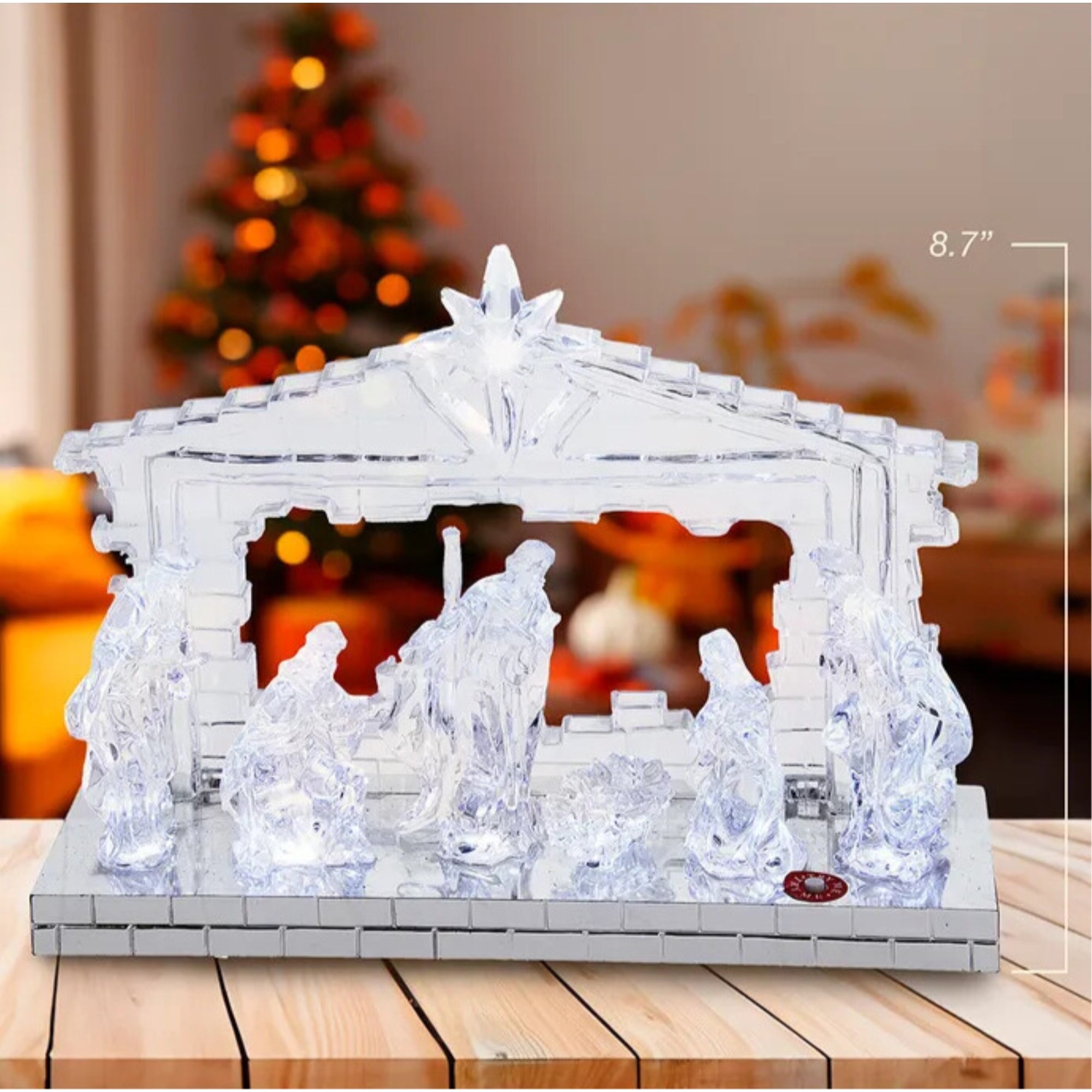 Kurt Adler Battery-Operated Clear Light-Up Musical Nativity Scene, 8.7”