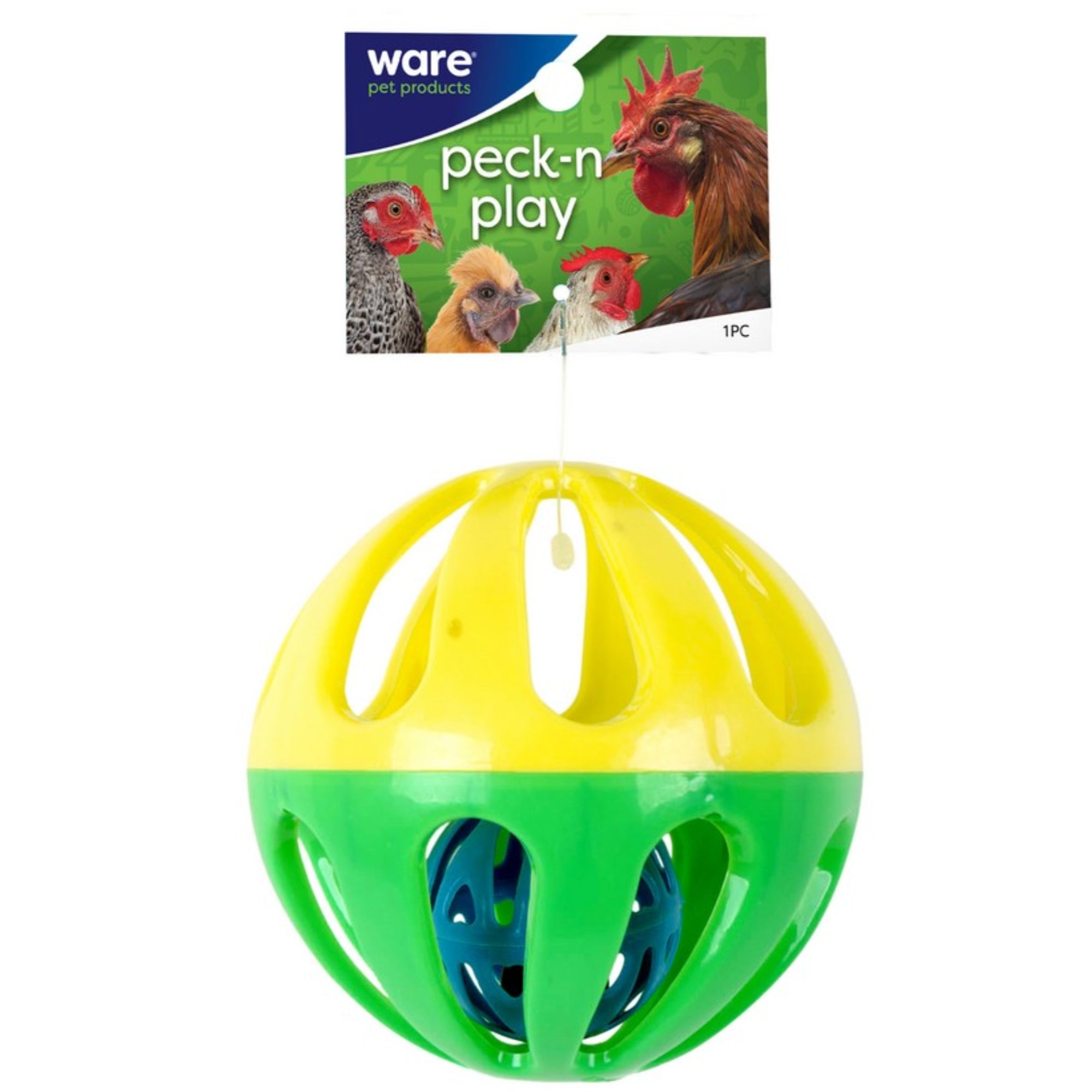 Ware Manufacturing Peck-N-Play Chicken Treat Ball with Jingle Ball Inside, 4.5"