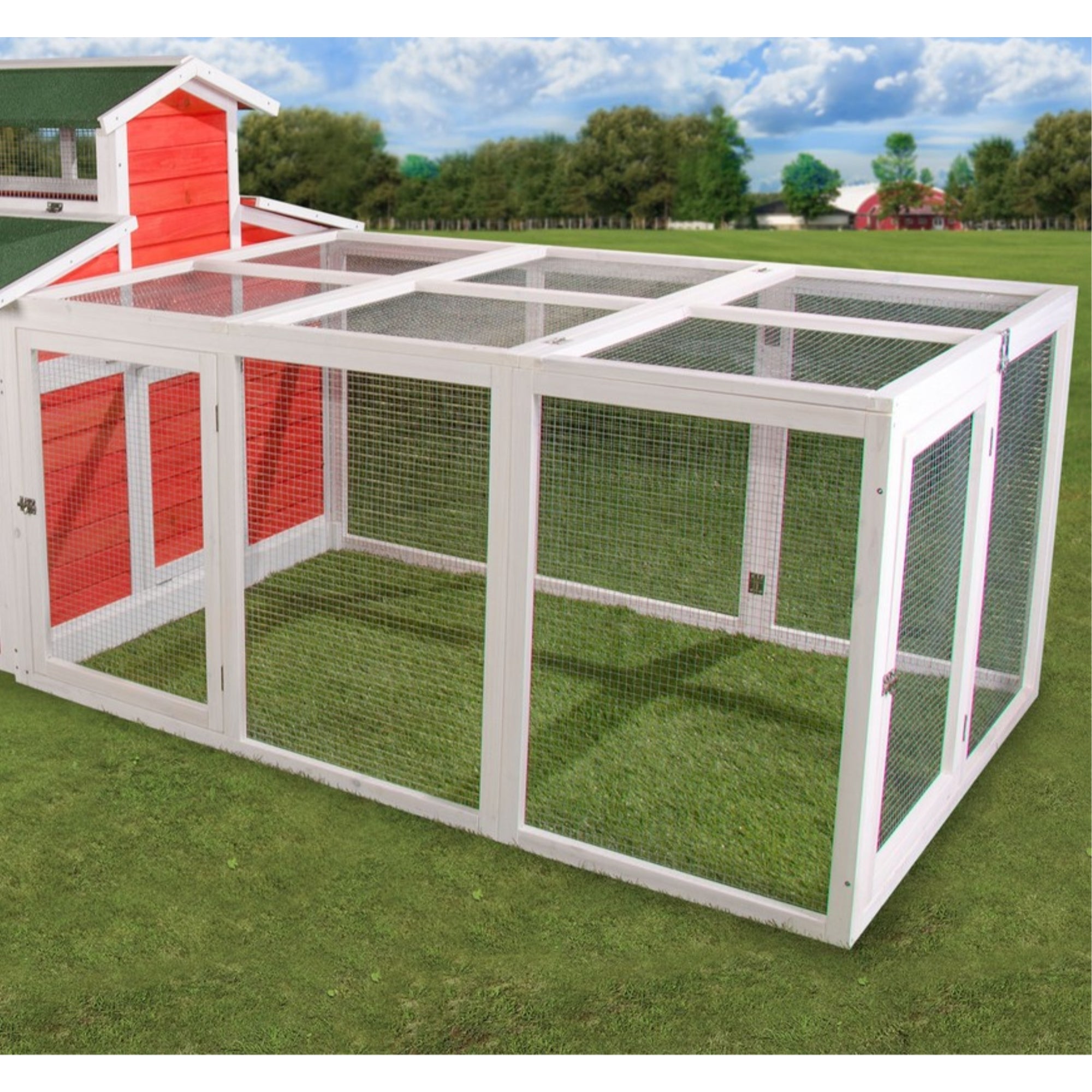 Ware Little Red & White Hen Big Barn Expansion Yard — Wood Frame & Galvanized Wire — 62.5" L