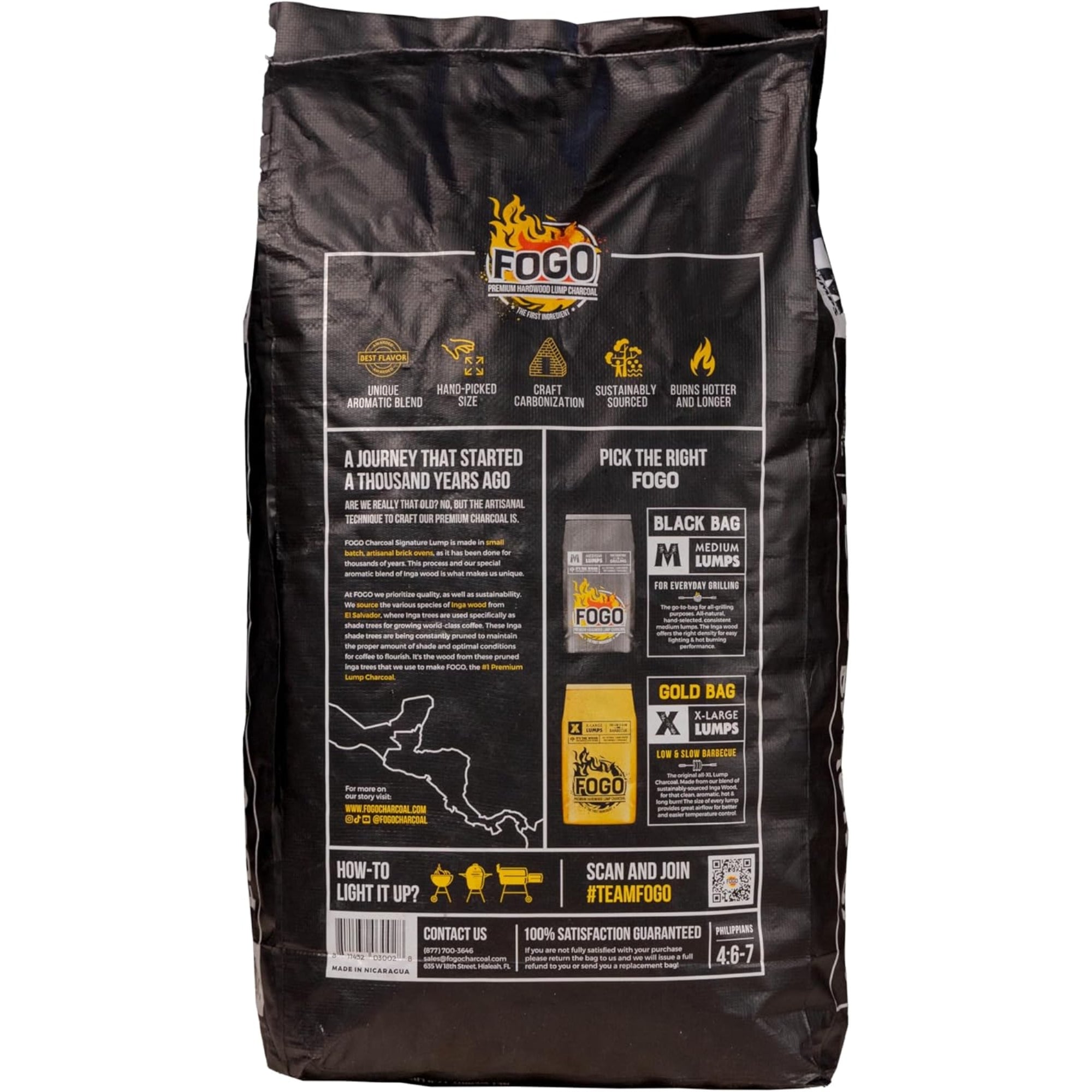 Fogo Premium Hardwood Medium-Sized Lump Charcoal, Black Bag, 17.6 Pounds