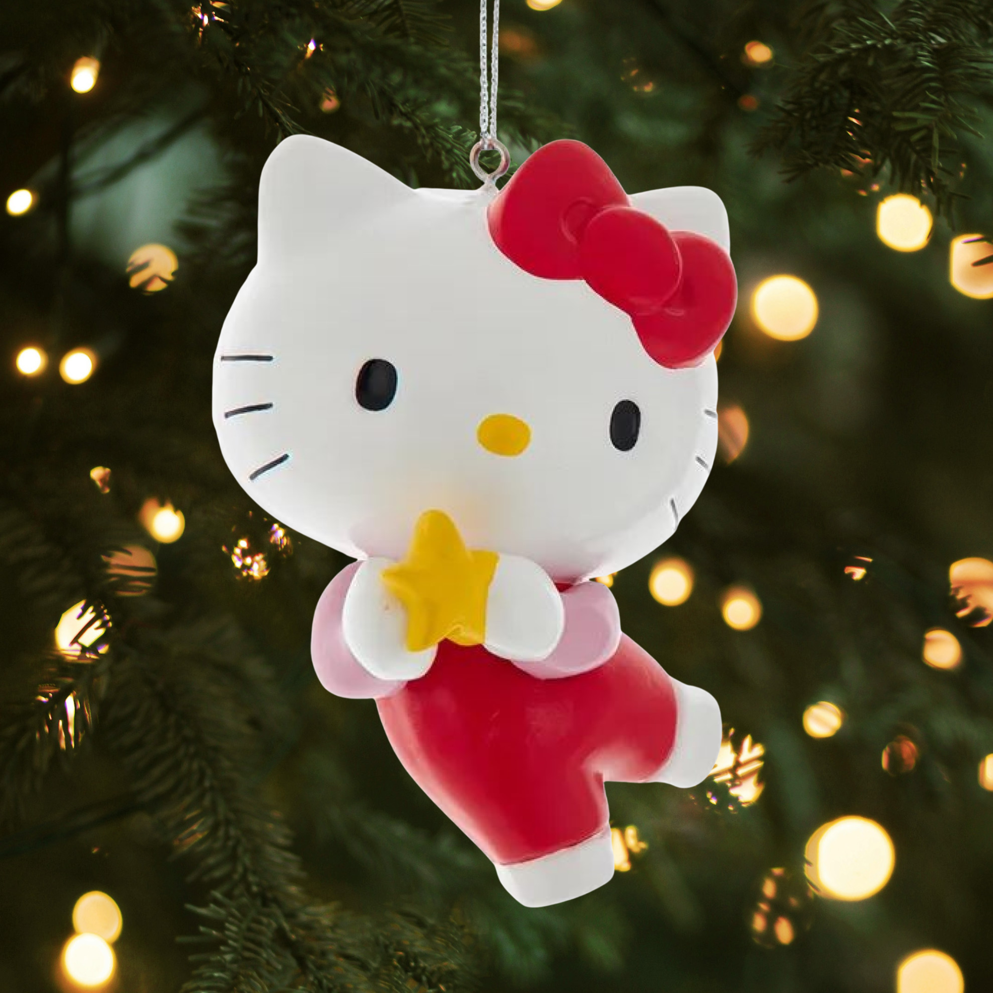 Kurt Adler Plastic Christmas Ornament, Hello Kitty with Star, 3.5in
