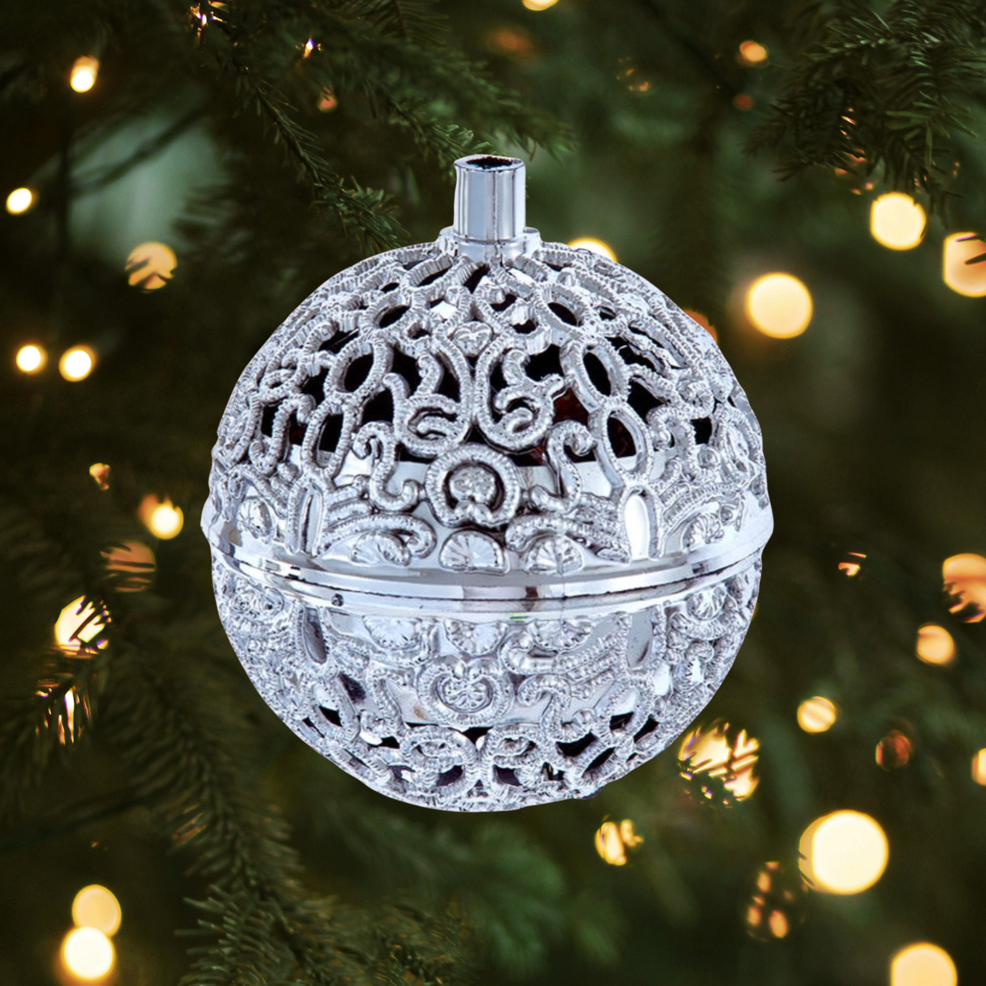 Kurt Adler Hanging Ball Ornament with Motion Sensor and Bird Chirping Sound, Silver, 3"