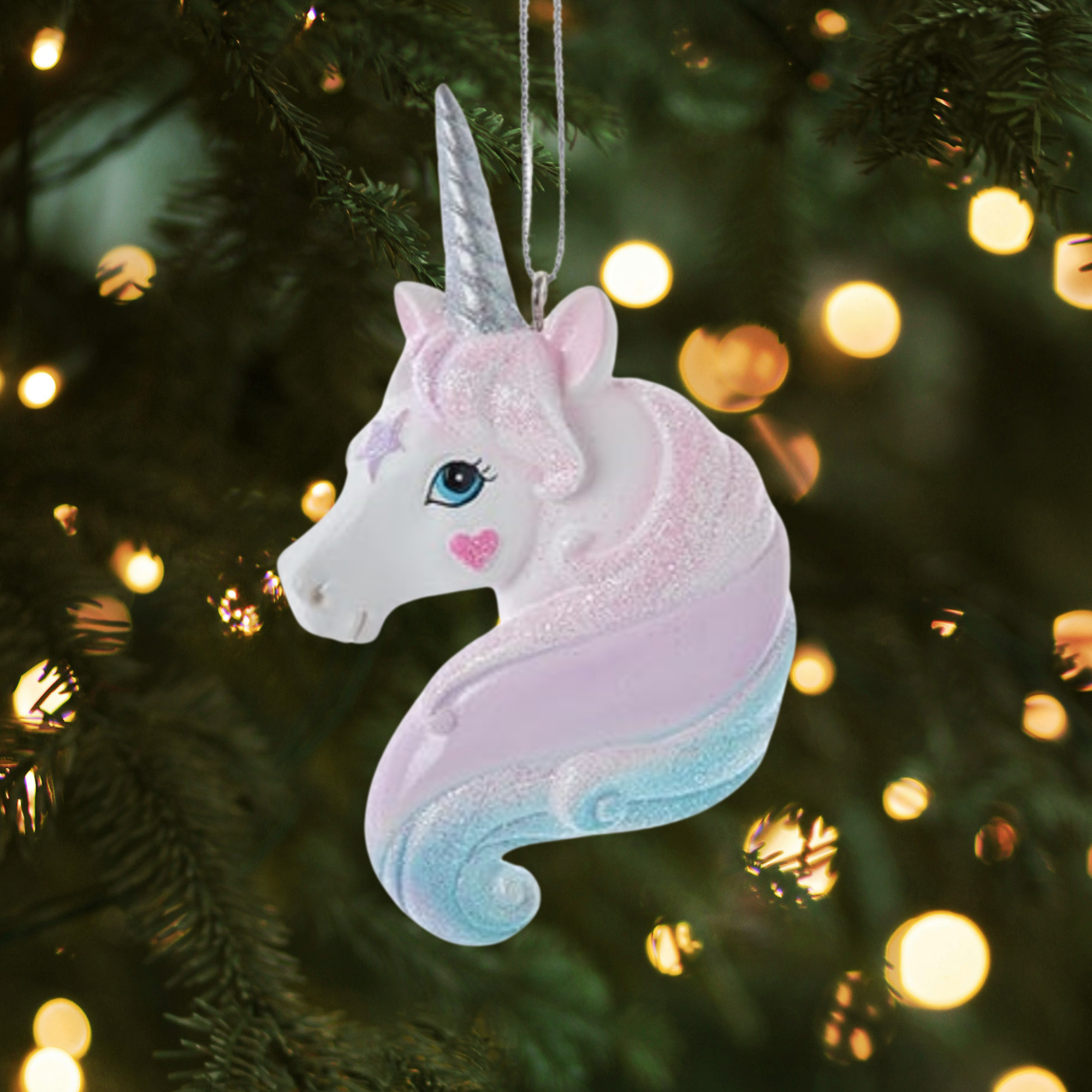 Kurt Adler Resin Ornament for Christmas Tree, Unicorn Head