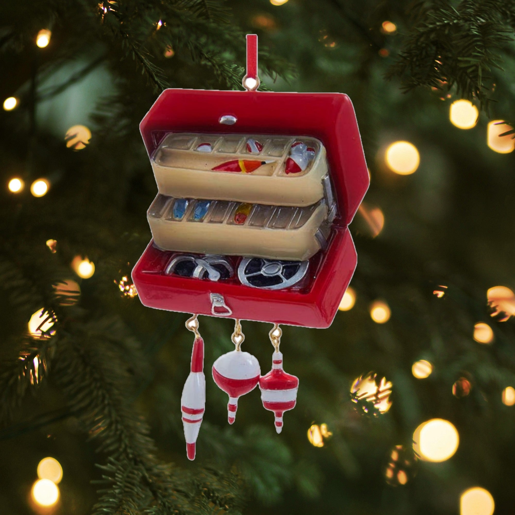 Kurt Adler Hanging Resin Christmas Tree Ornament, Tackle Box for Personalization, 4.75"