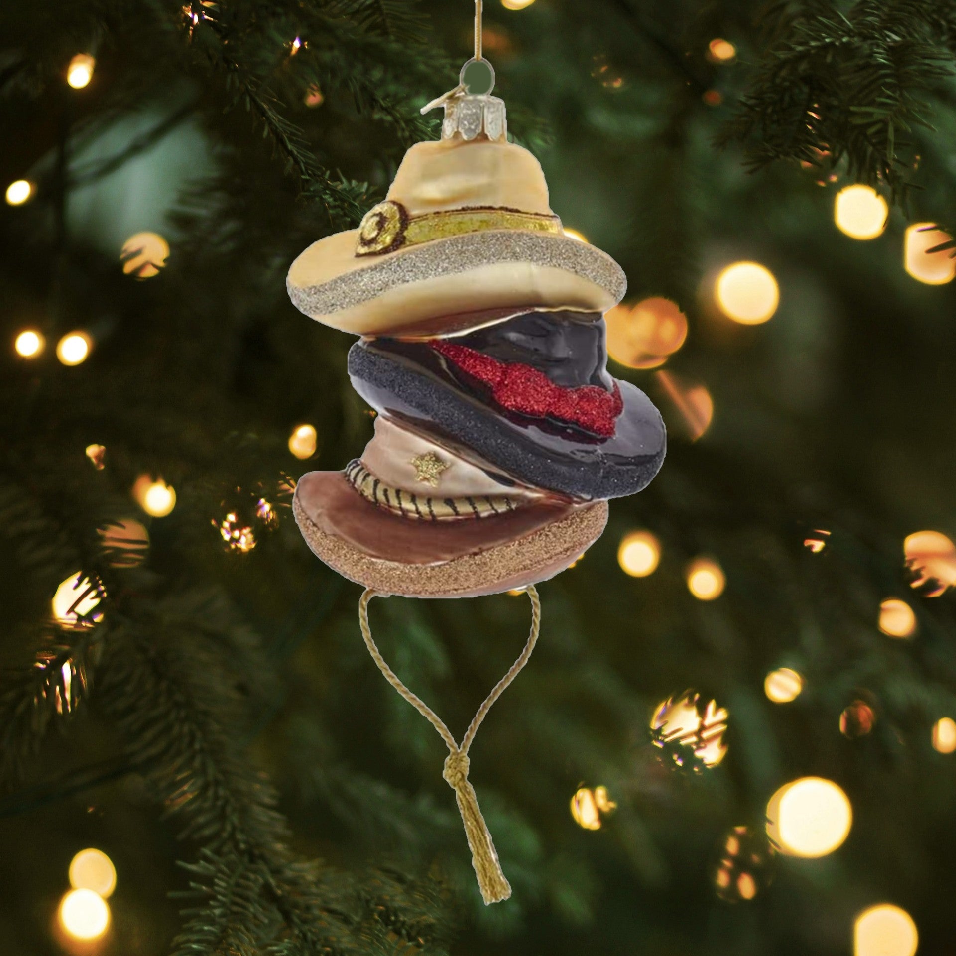 Kurt Adler Noble Gems Glass Ornament for Christmas Tree, Stacked Western Hats