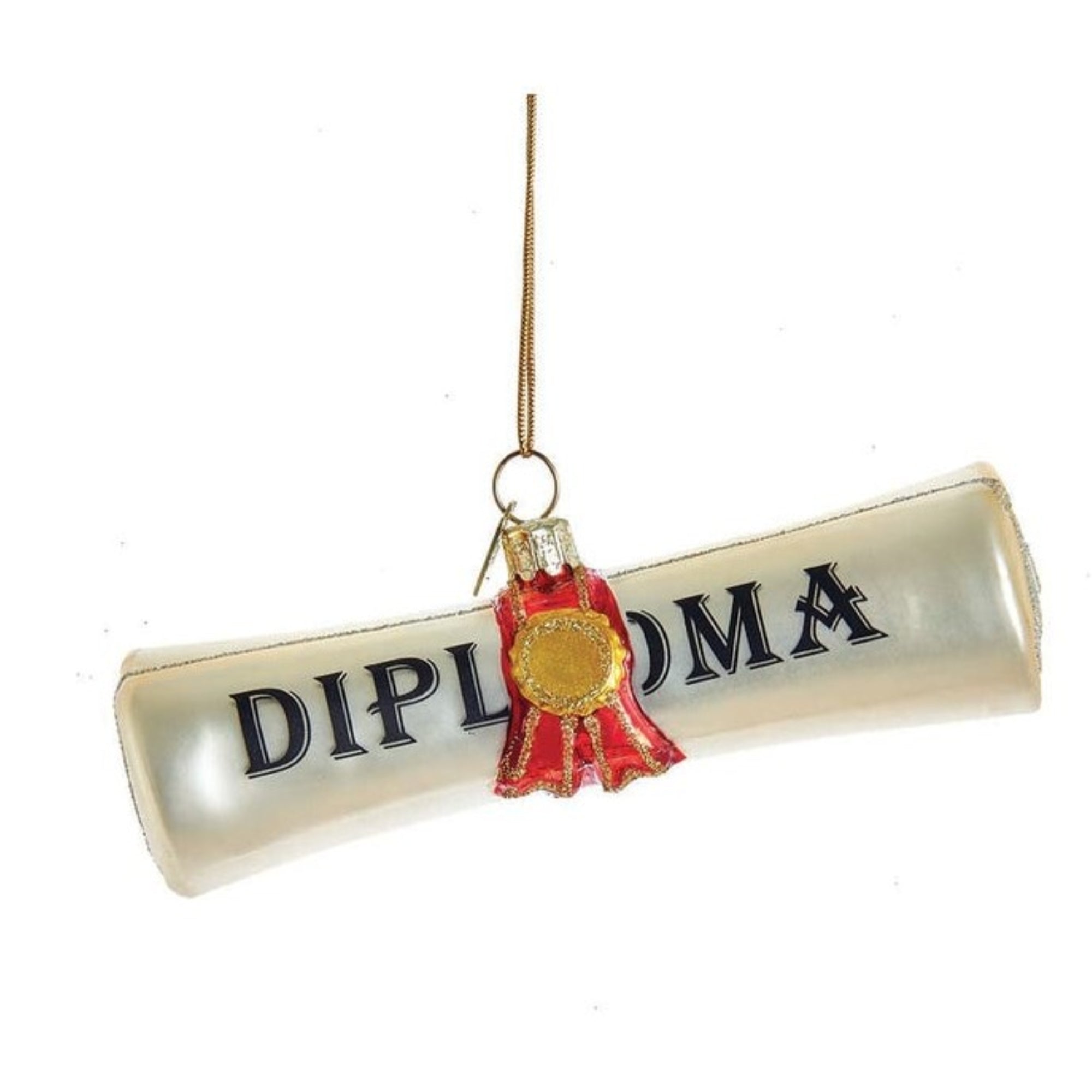 Kurt Adler Noble Gems Glass Ornament for Christmas Tree, Diploma Red & Gold Stamp