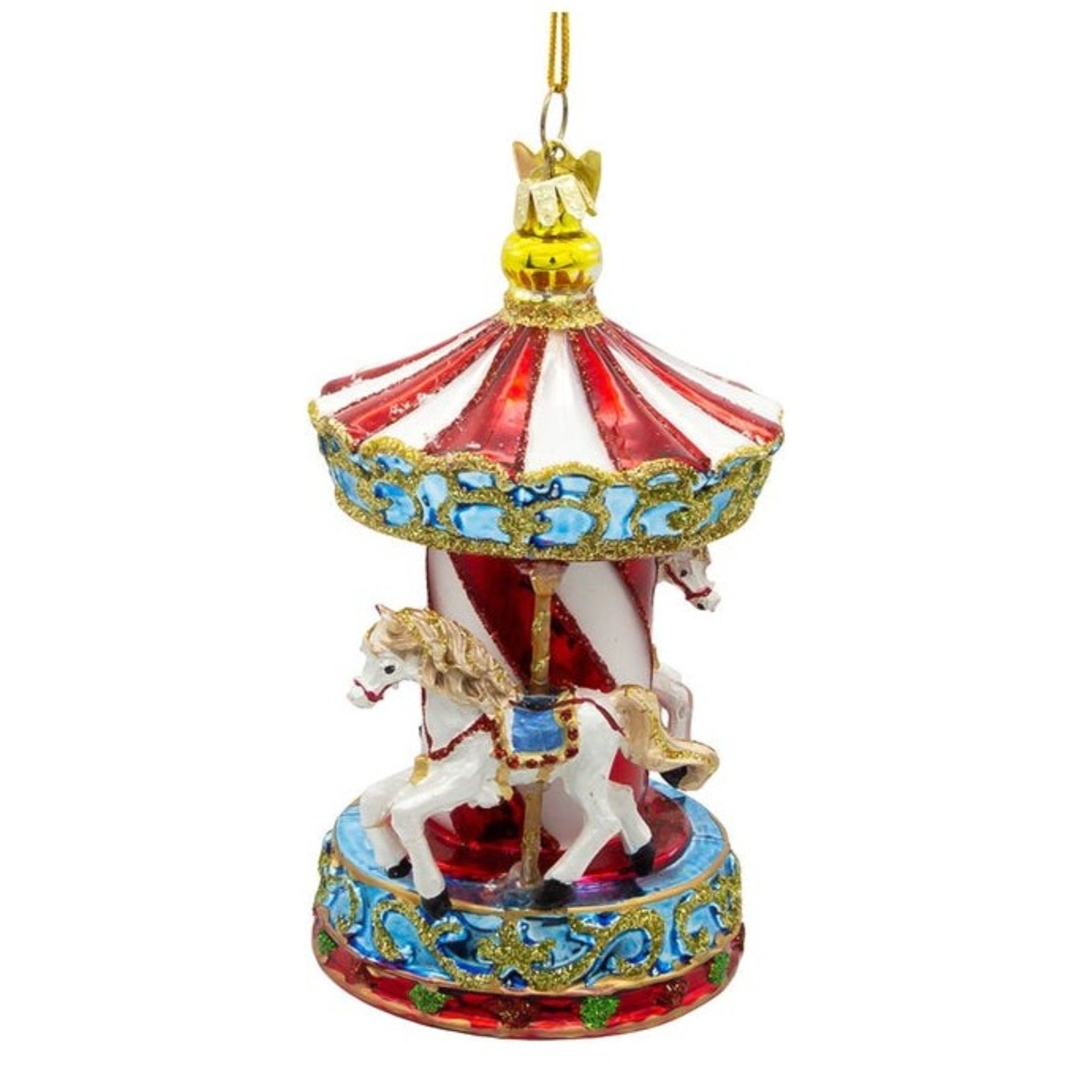 Kurt Adler Noble Gems Glass Ornament for Christmas Tree, Horse Carousel