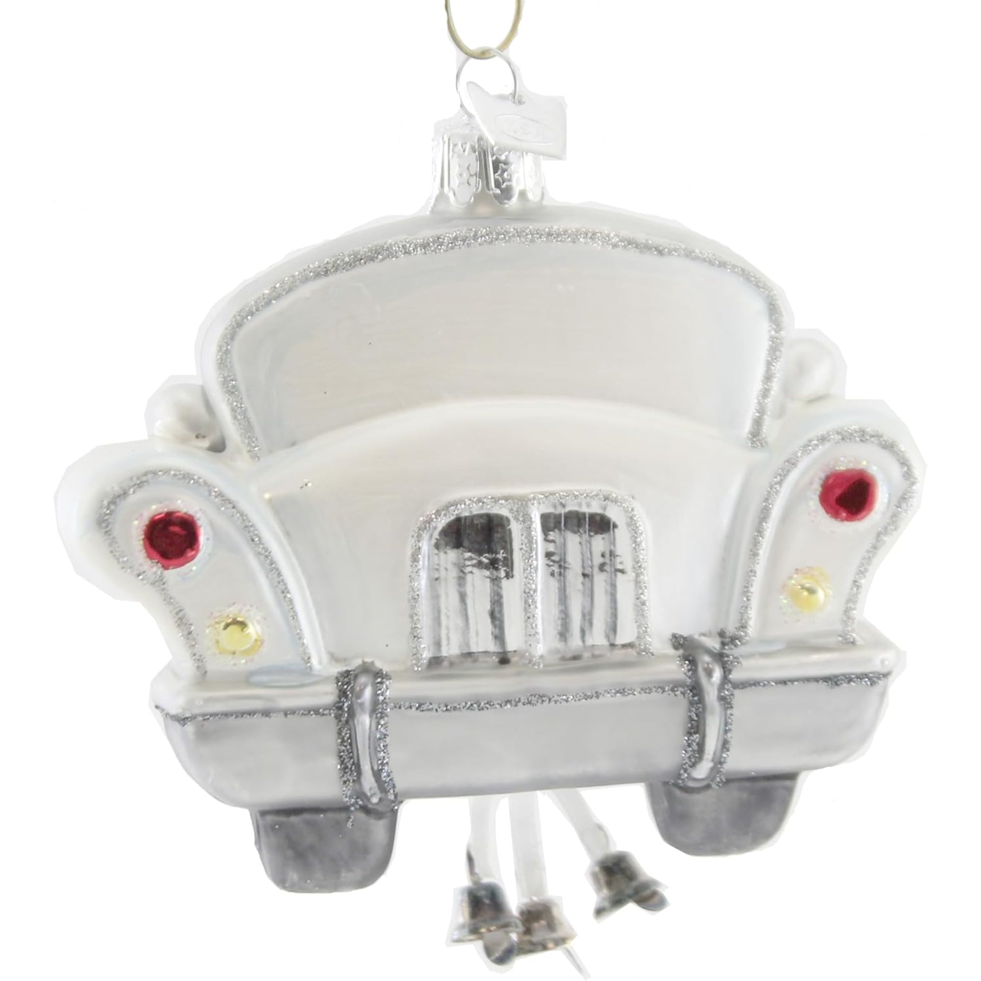 Kurt Adler Noble Gems Glass Ornament for Christmas Tree, Just Married Car with Bells