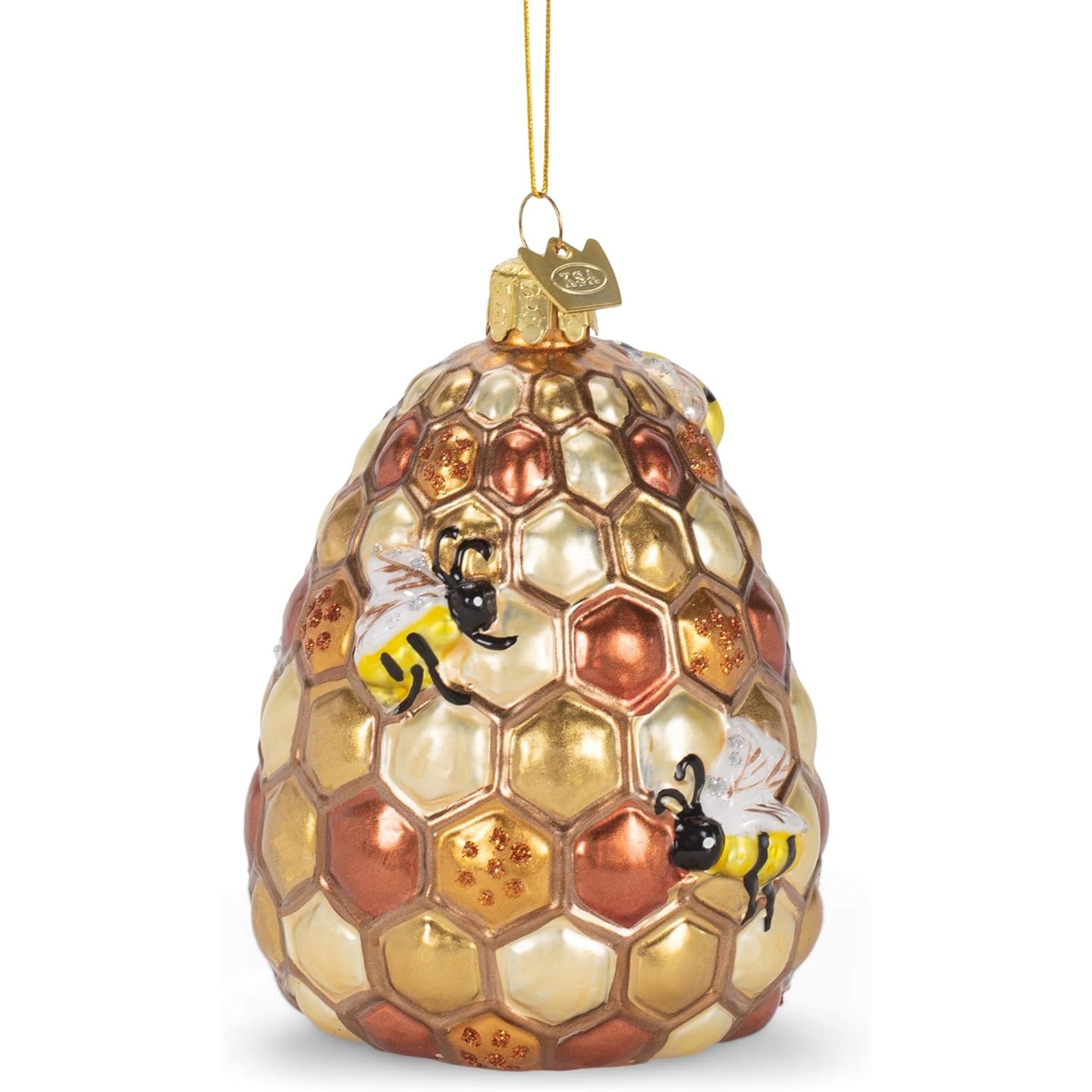 Kurt Adler Noble Gems Glass Ornament for Christmas Tree, Beehive with Bees