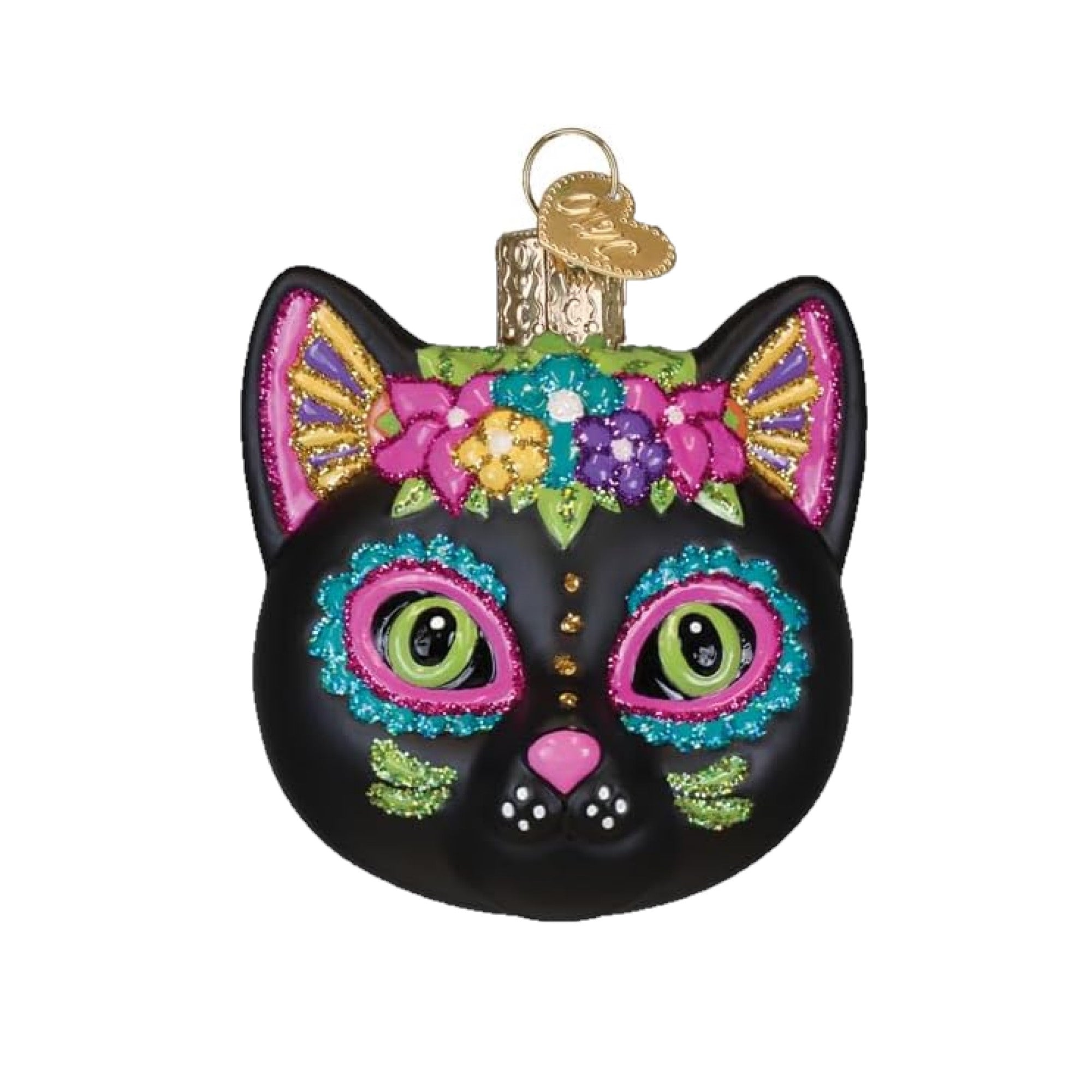 Old World Christmas Blown Glass Ornament for Christmas Tree, Dia De Los Muertos Cat