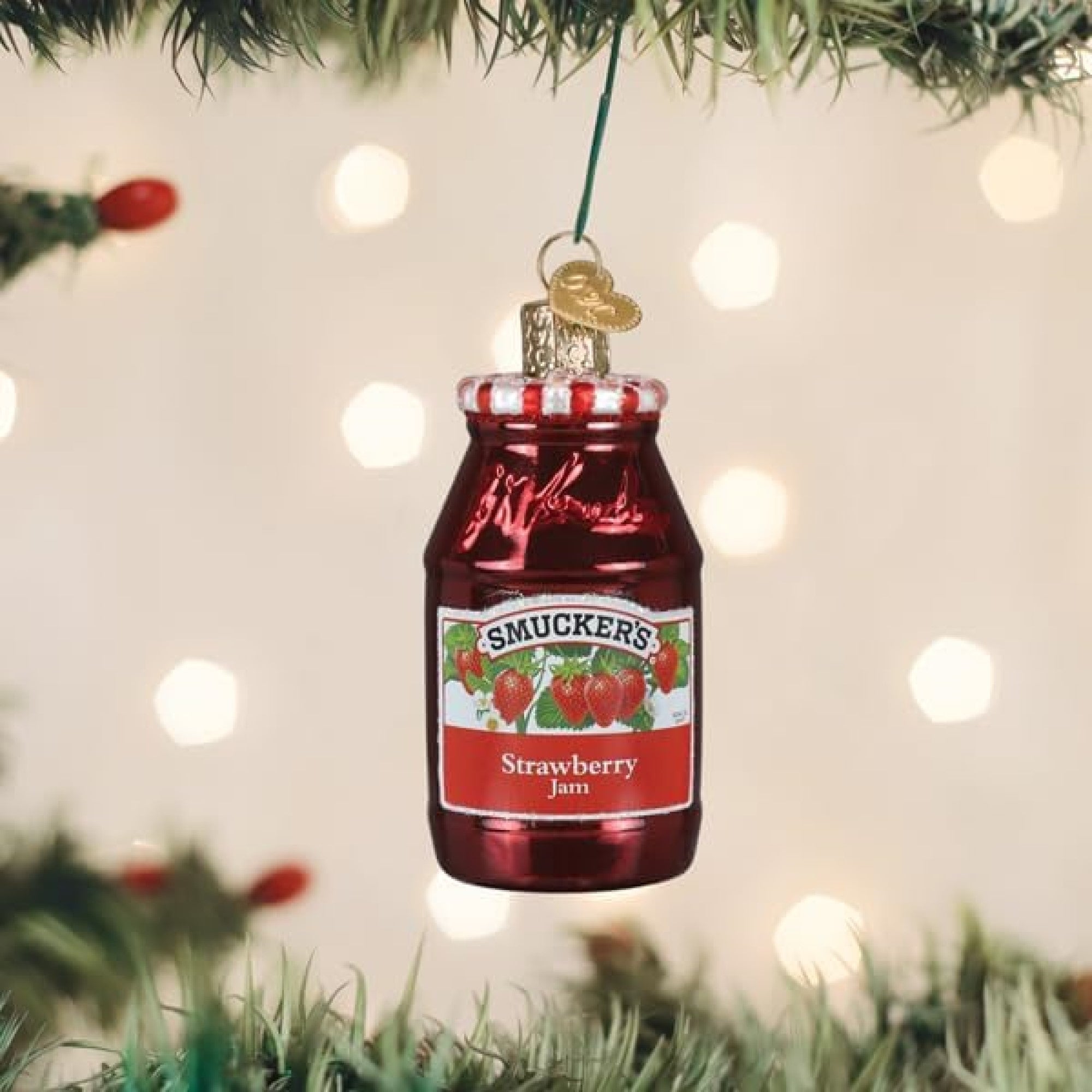 Old World Christmas Blown Glass Ornament for Christmas Tree, Smucker's Strawberry Jam