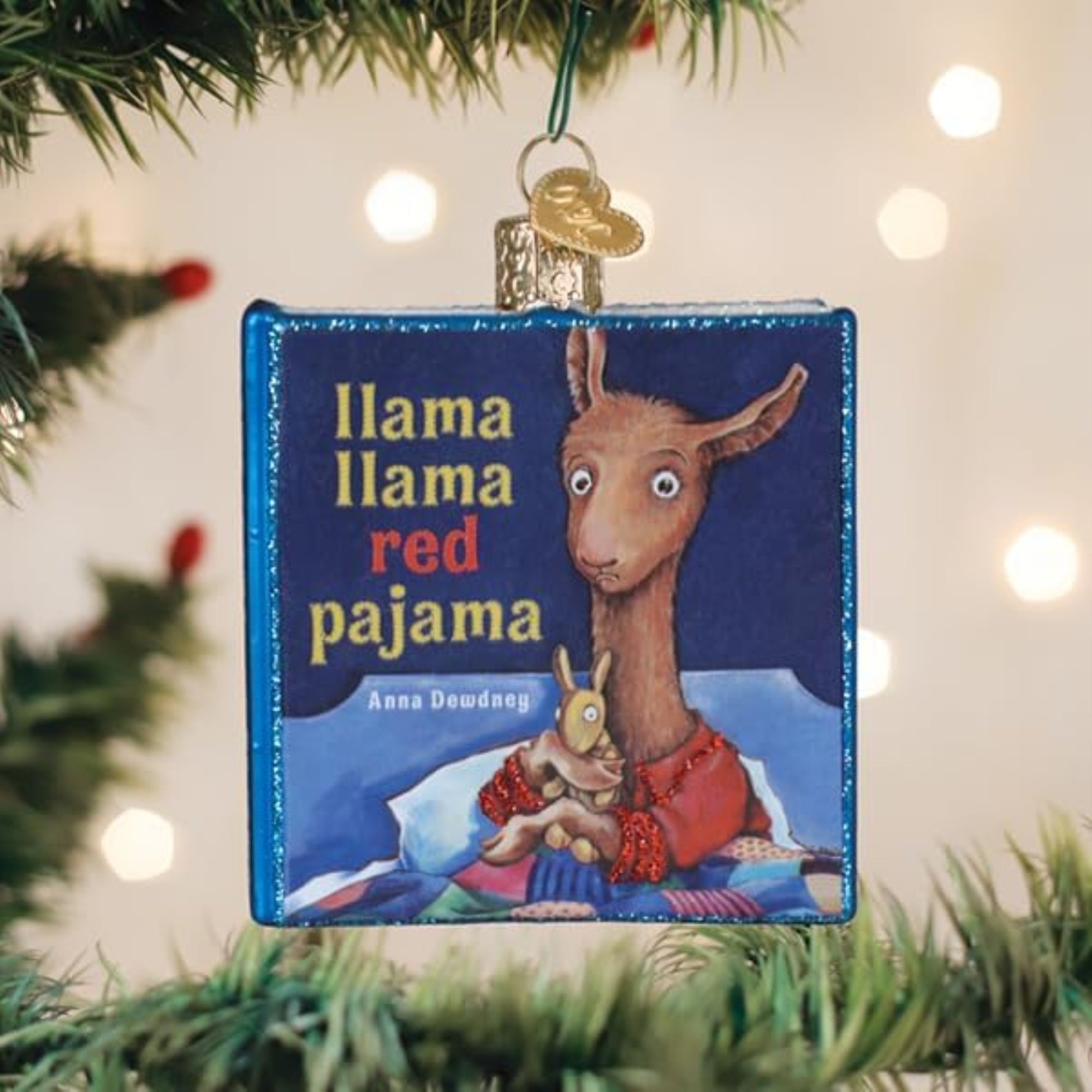 Old World Christmas Blown Glass Ornament for Christmas Tree, Llama Llama Red Pajama Book