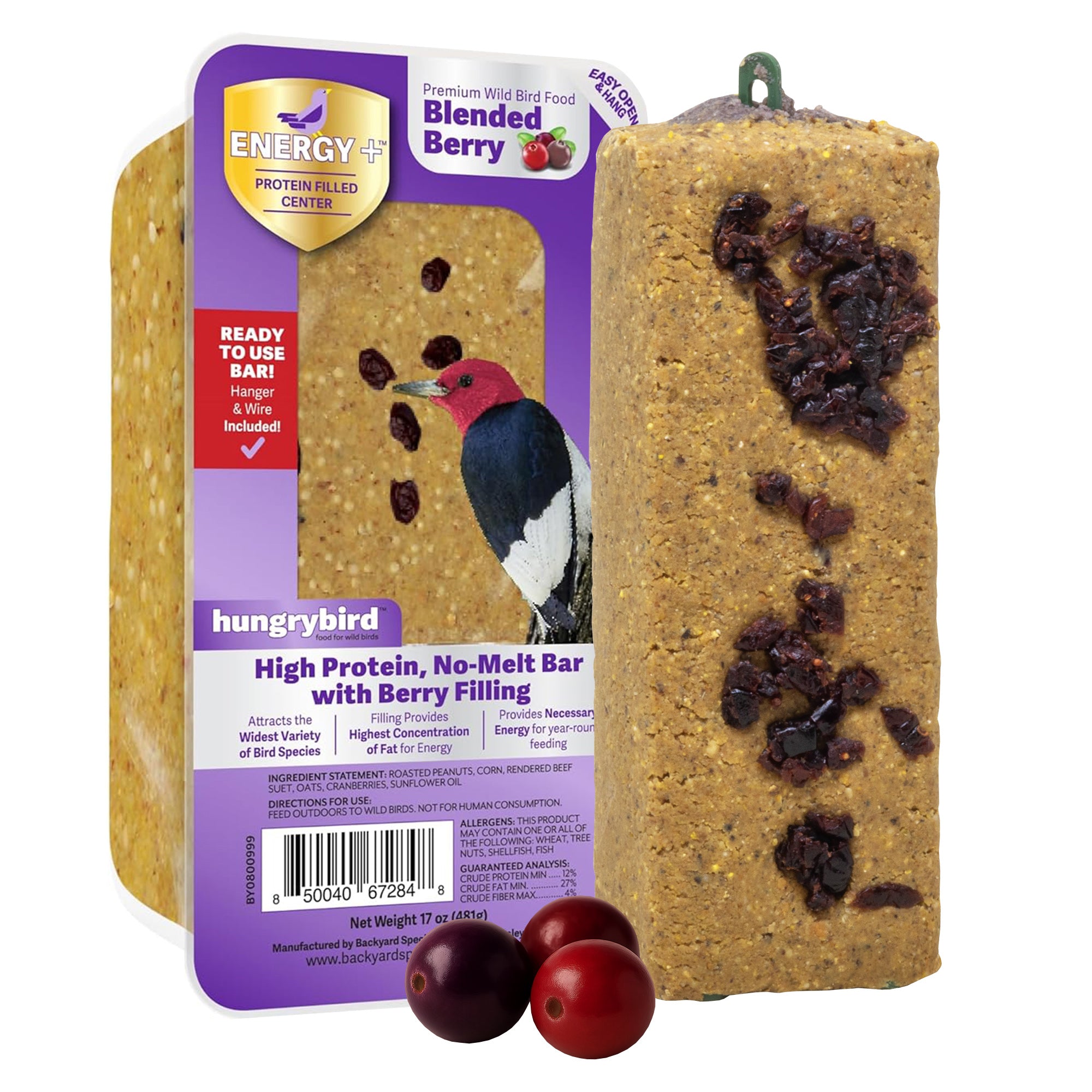 Hungrybird Energy+ High-Protein Suet Bar with Blended Berry Filling