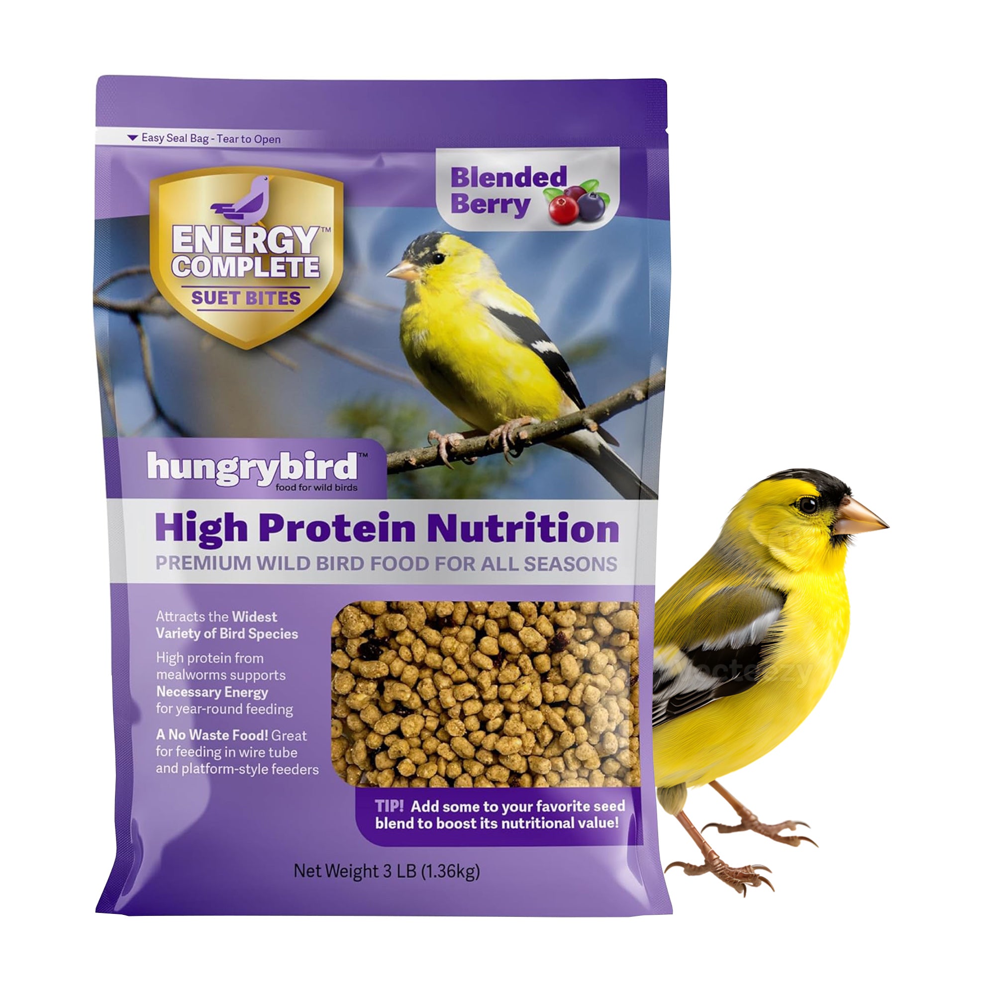 Hungrybird Energy Complete, 3lb - High-Protein Blended Berry Suet Bites