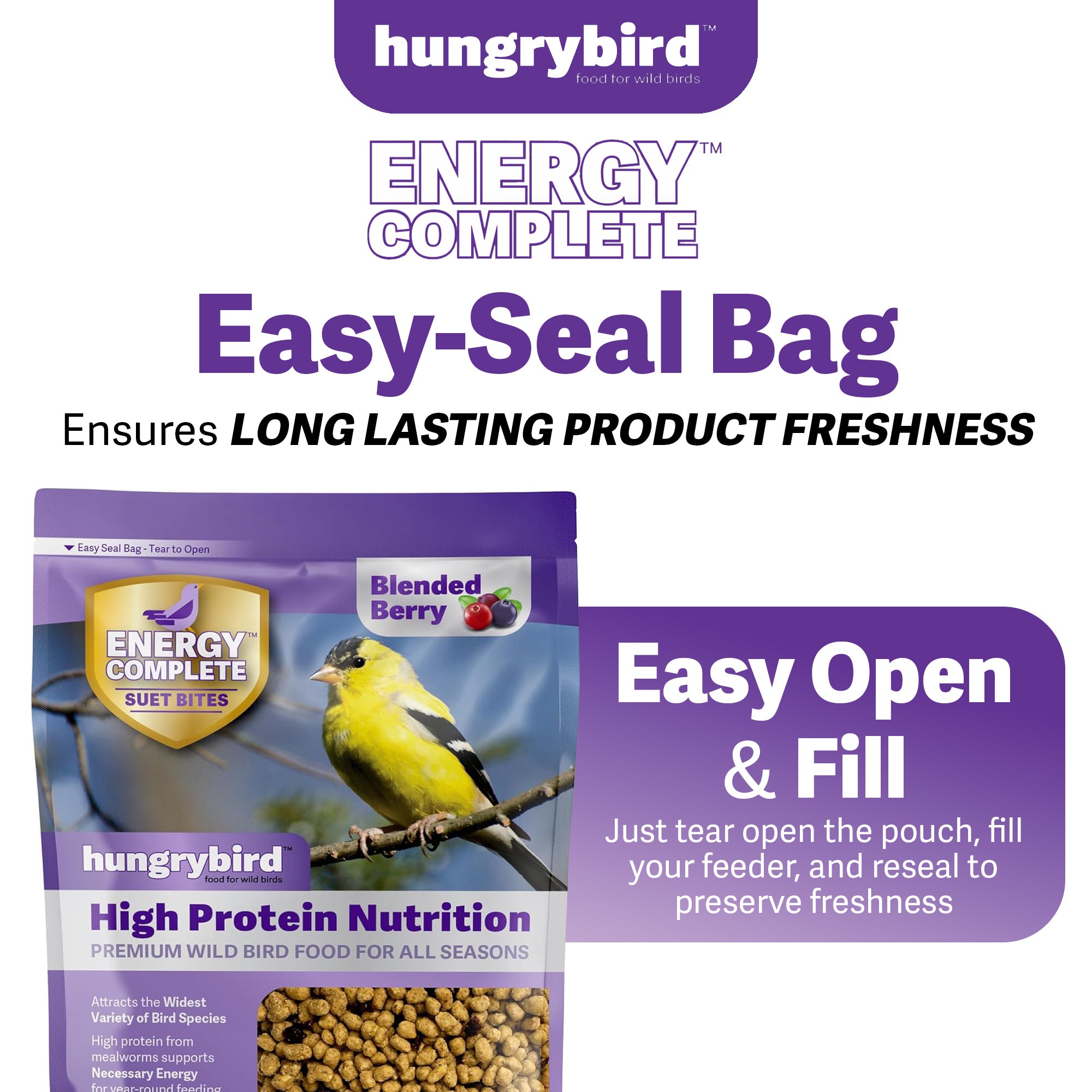 Hungrybird Energy Complete, 3lb - High-Protein Blended Berry Suet Bites