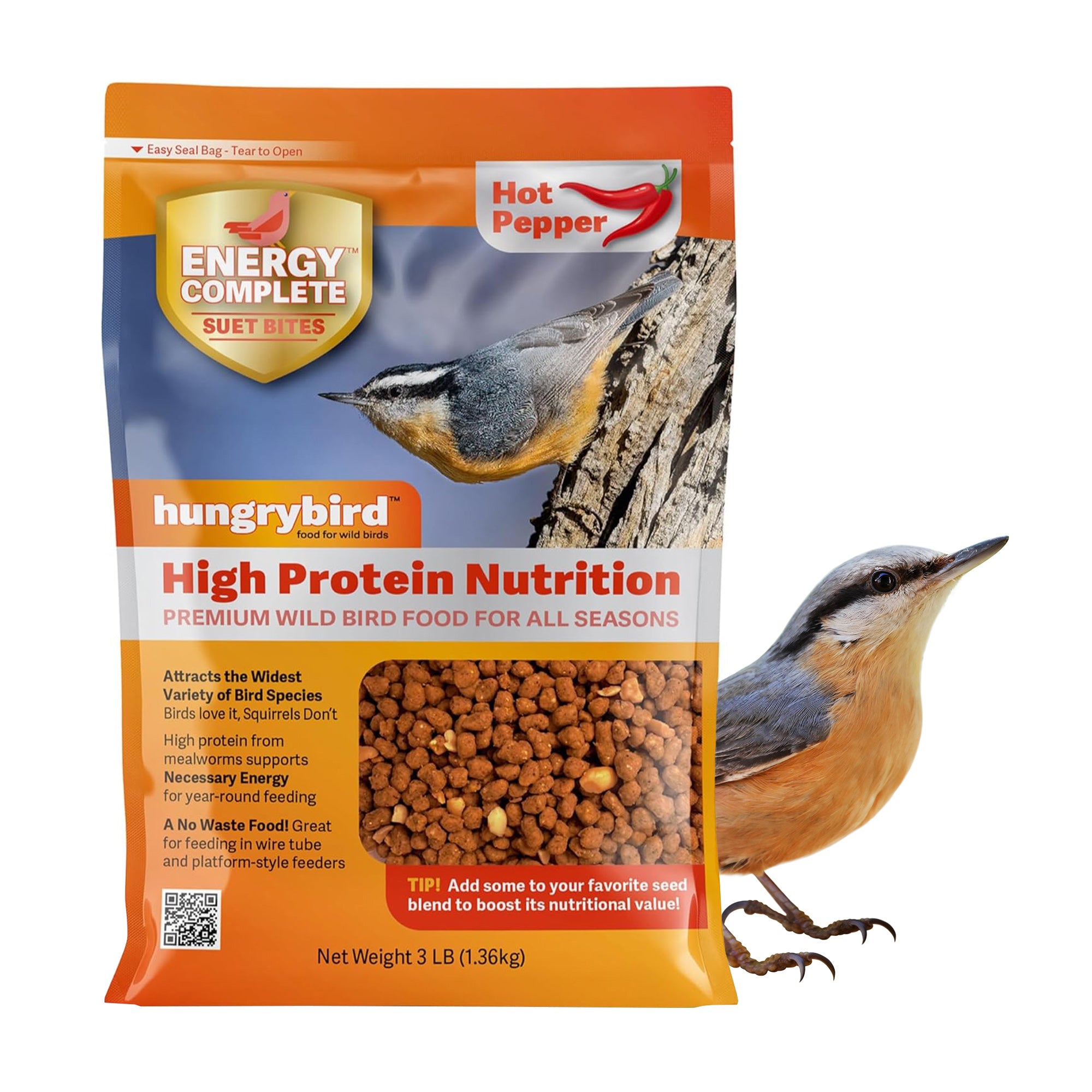 Hungrybird Energy Complete, 3lbs - High-Protein Hot Pepper Suet Bites