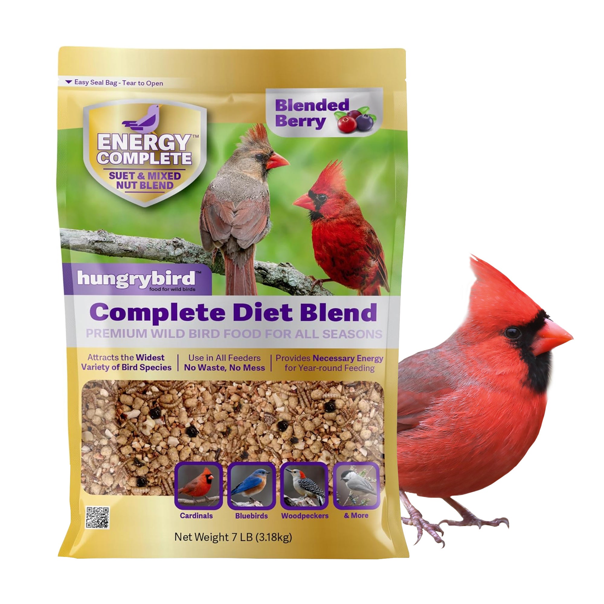 Hungrybird Energy Complete Diet, All-Season Blended Berry Suet & Mixed Nut, 7lb
