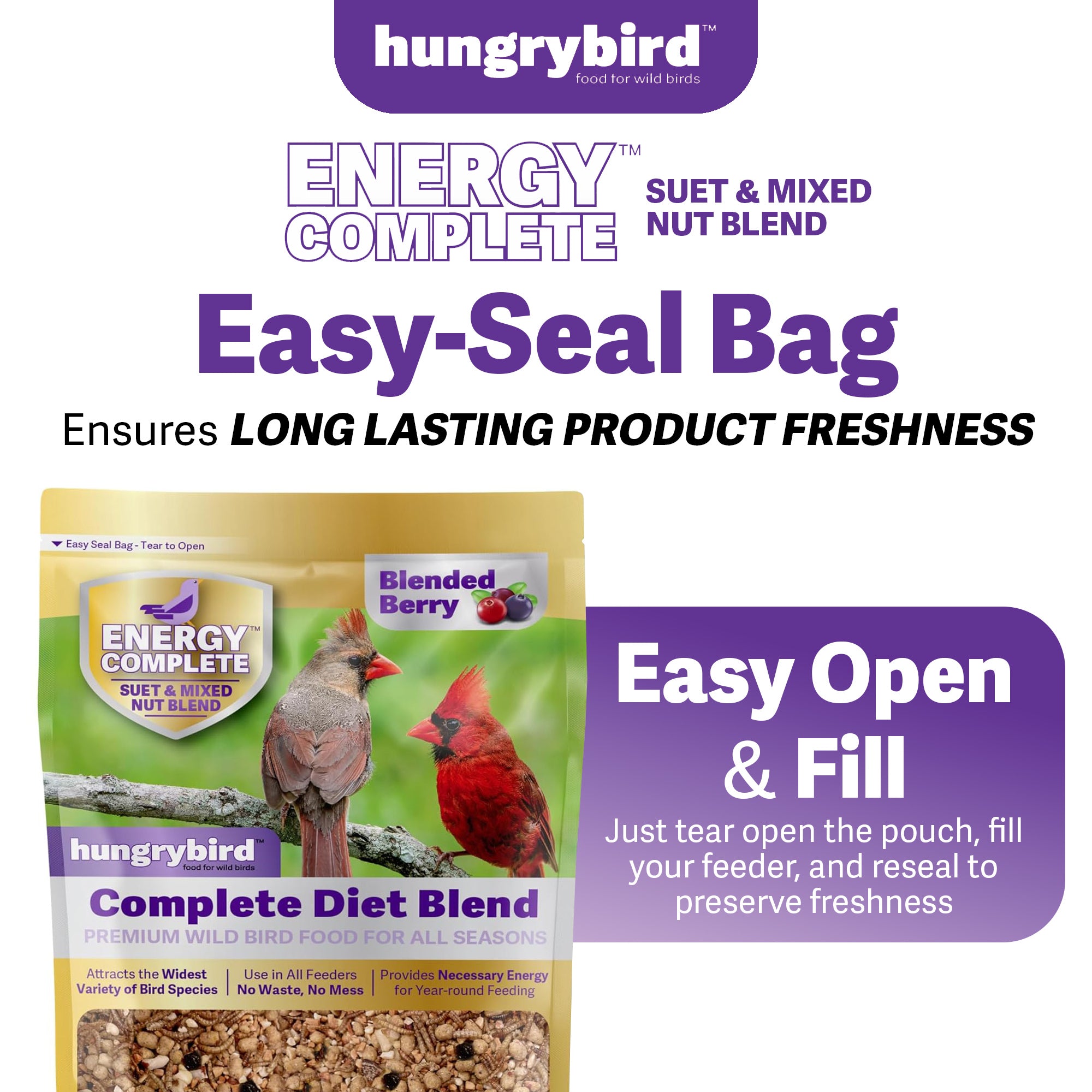 Hungrybird Energy Complete Diet, All-Season Blended Berry Suet & Mixed Nut, 7lb