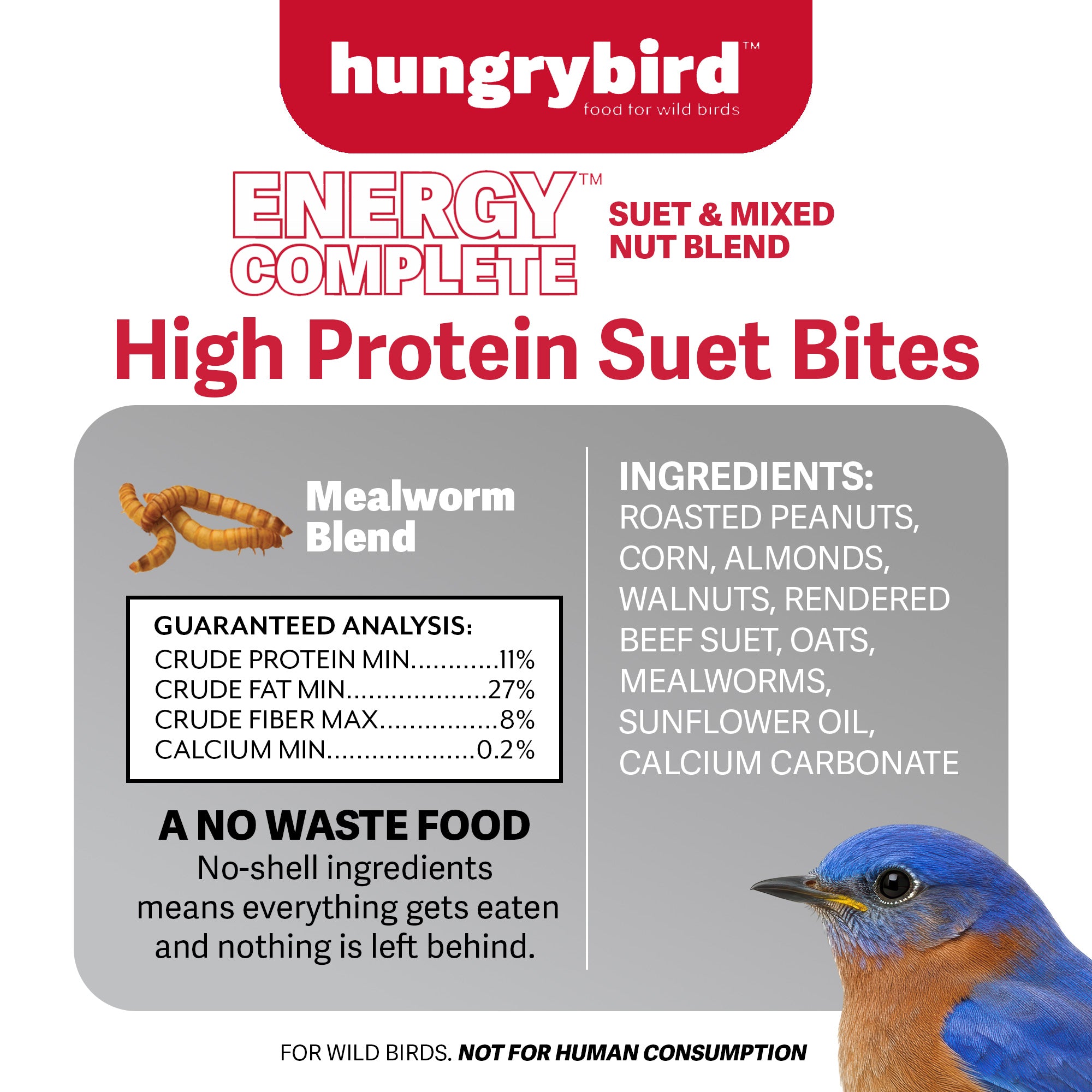 Hungrybird Energy Complete Diet, 7lb - All-Season Mealworm Suet & Mixed Nuts