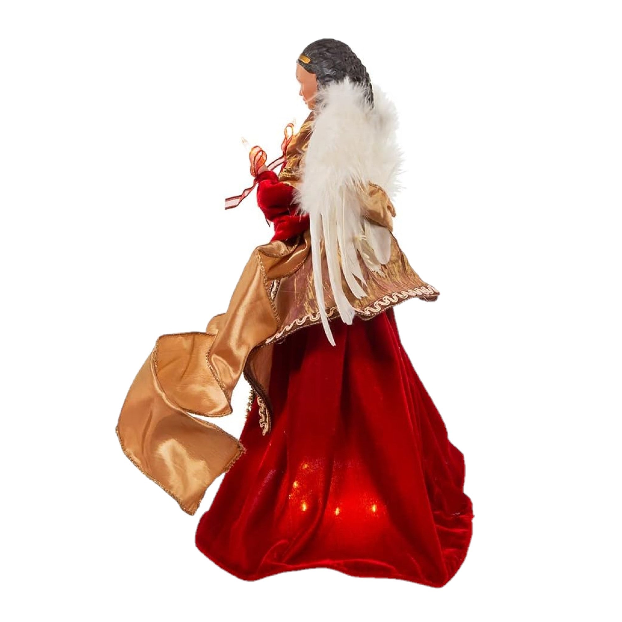 Kurt Adler 10-Light African American Angel Tree Topper, Red/Gold, 16.5in